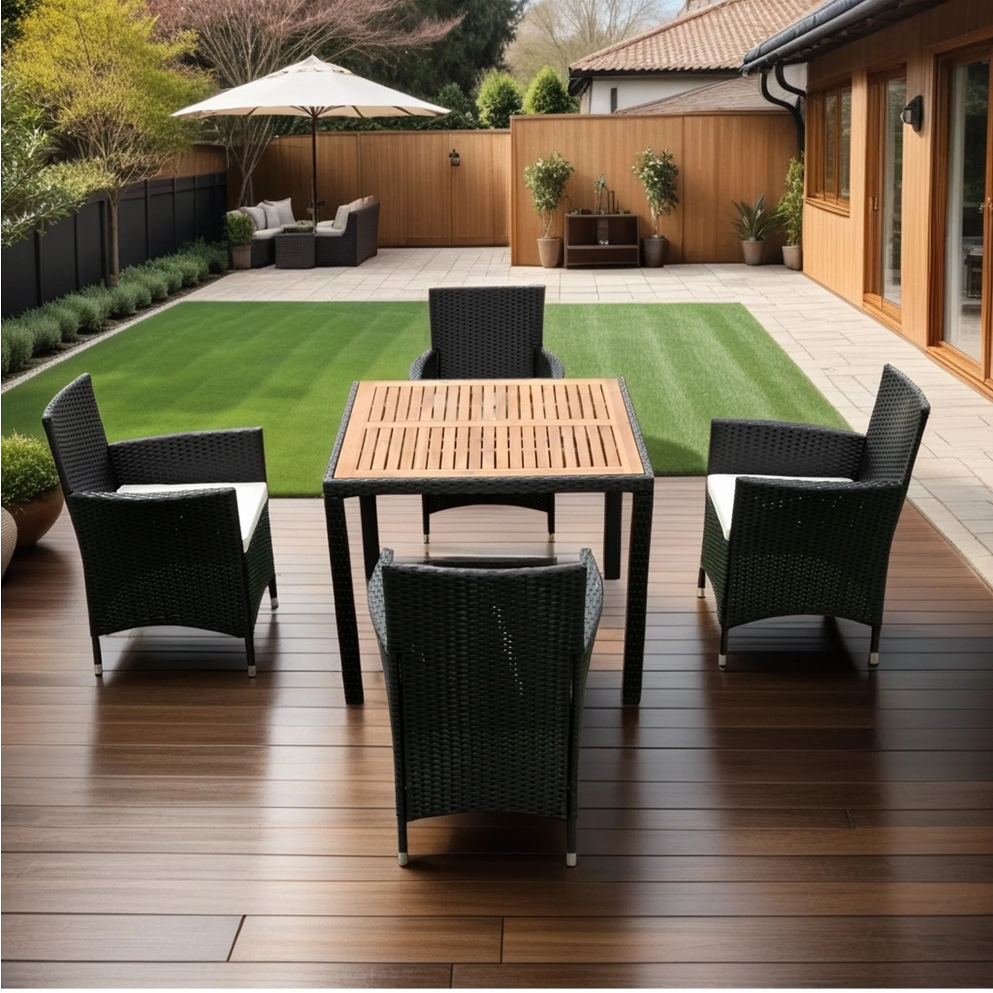 EELIFEE 5-Piece Outdoor Patio Wicker Dining Set with Acacia Wood Top - Image 5