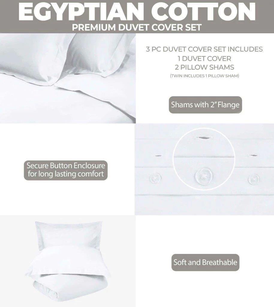Egyptian Cotton 300 Thread Count Solid Luxury Duvet Cover Set - Image 23