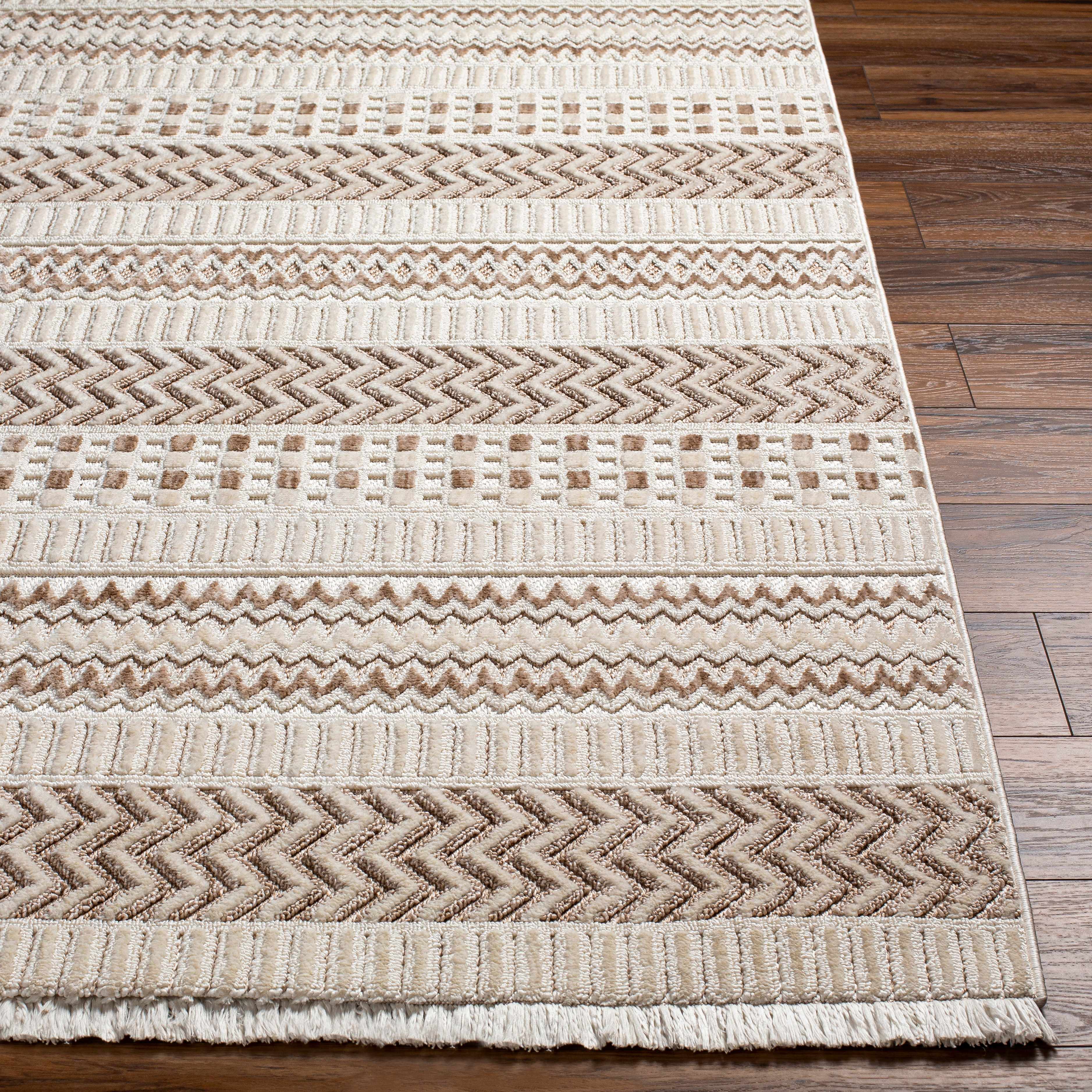 Eiko Beige Textured Saxony Rug with Fringes - Clearance - Image 3