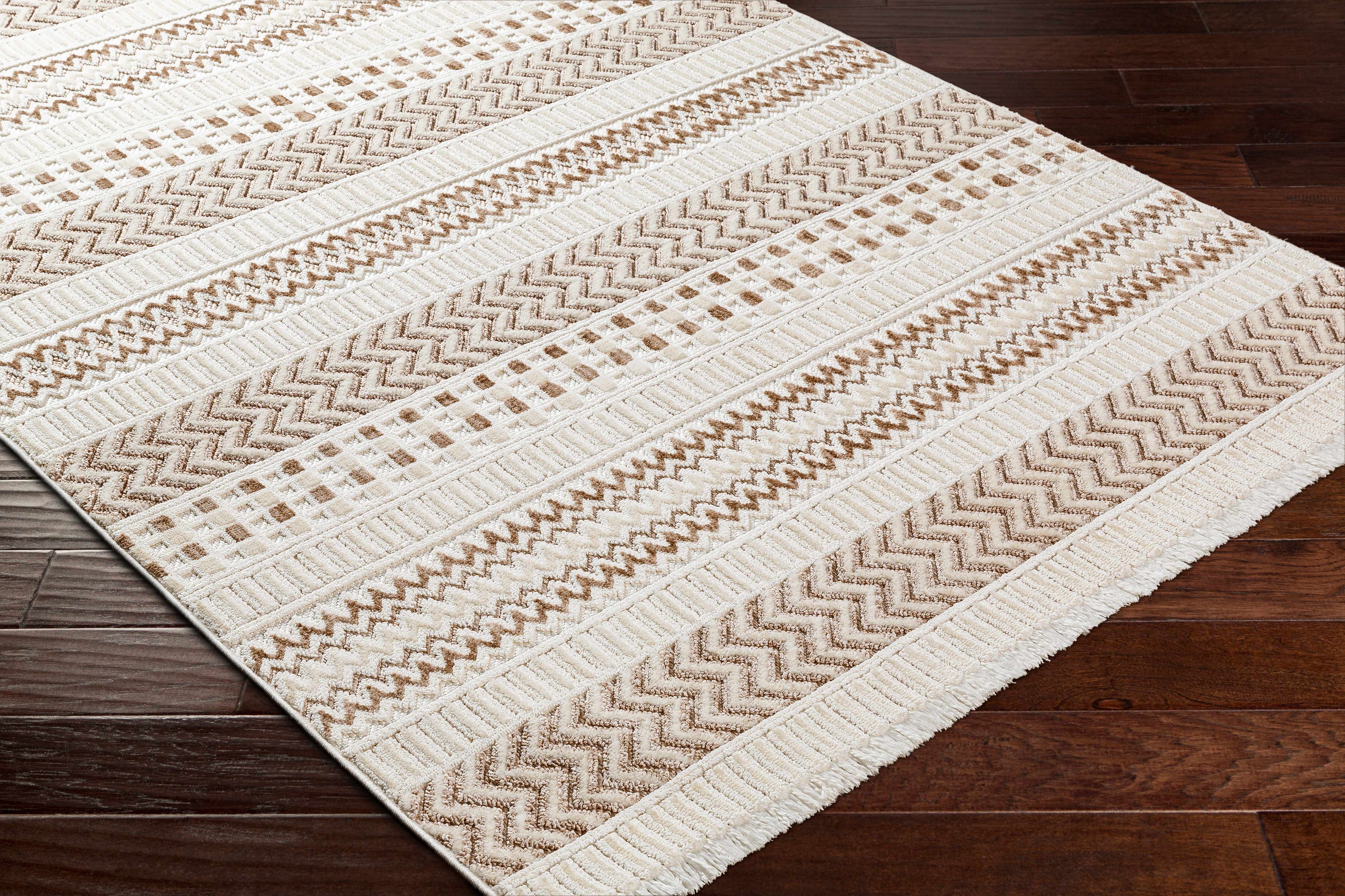 Eiko Beige Textured Saxony Rug with Fringes - Clearance - Image 4