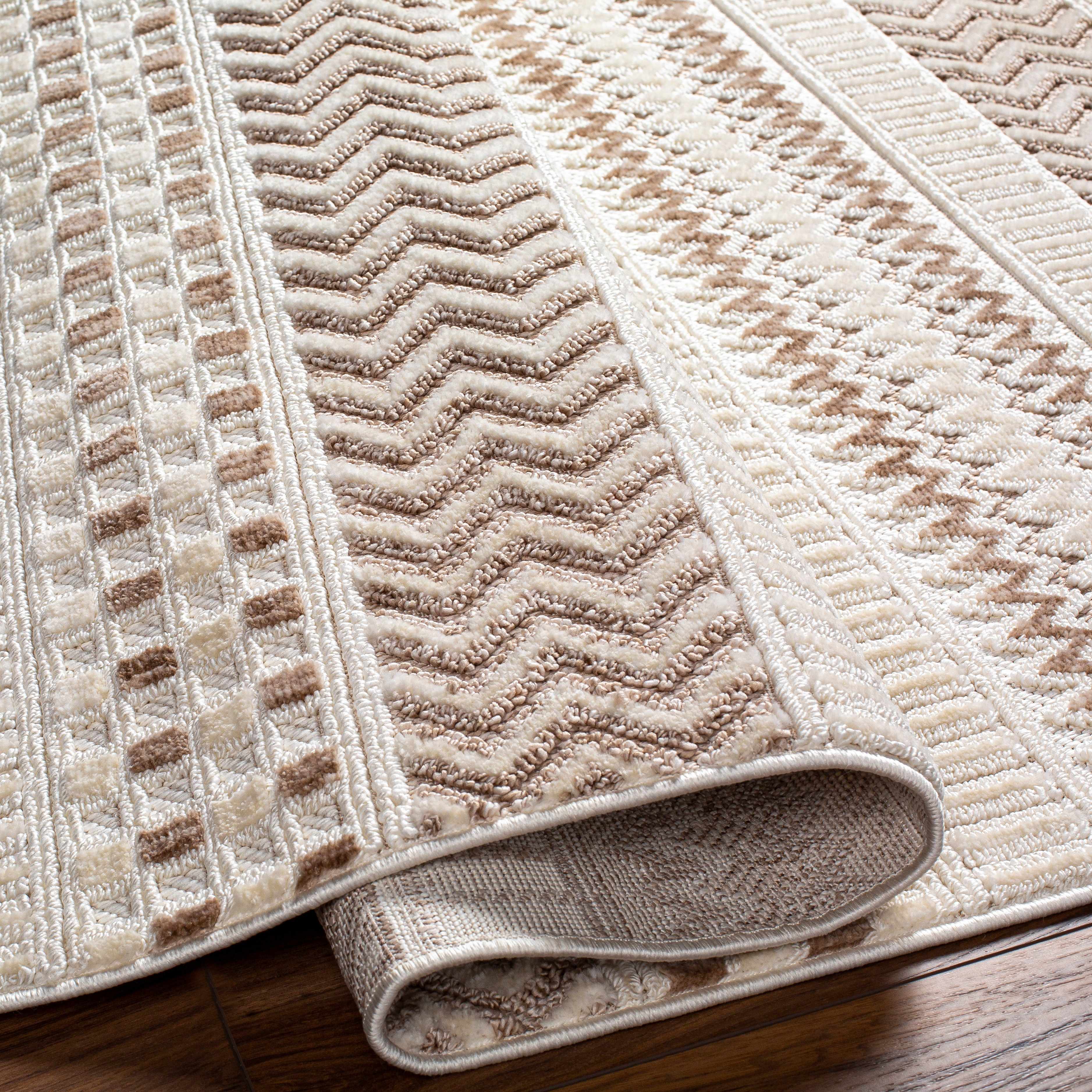 Eiko Beige Textured Saxony Rug with Fringes - Clearance - Image 5