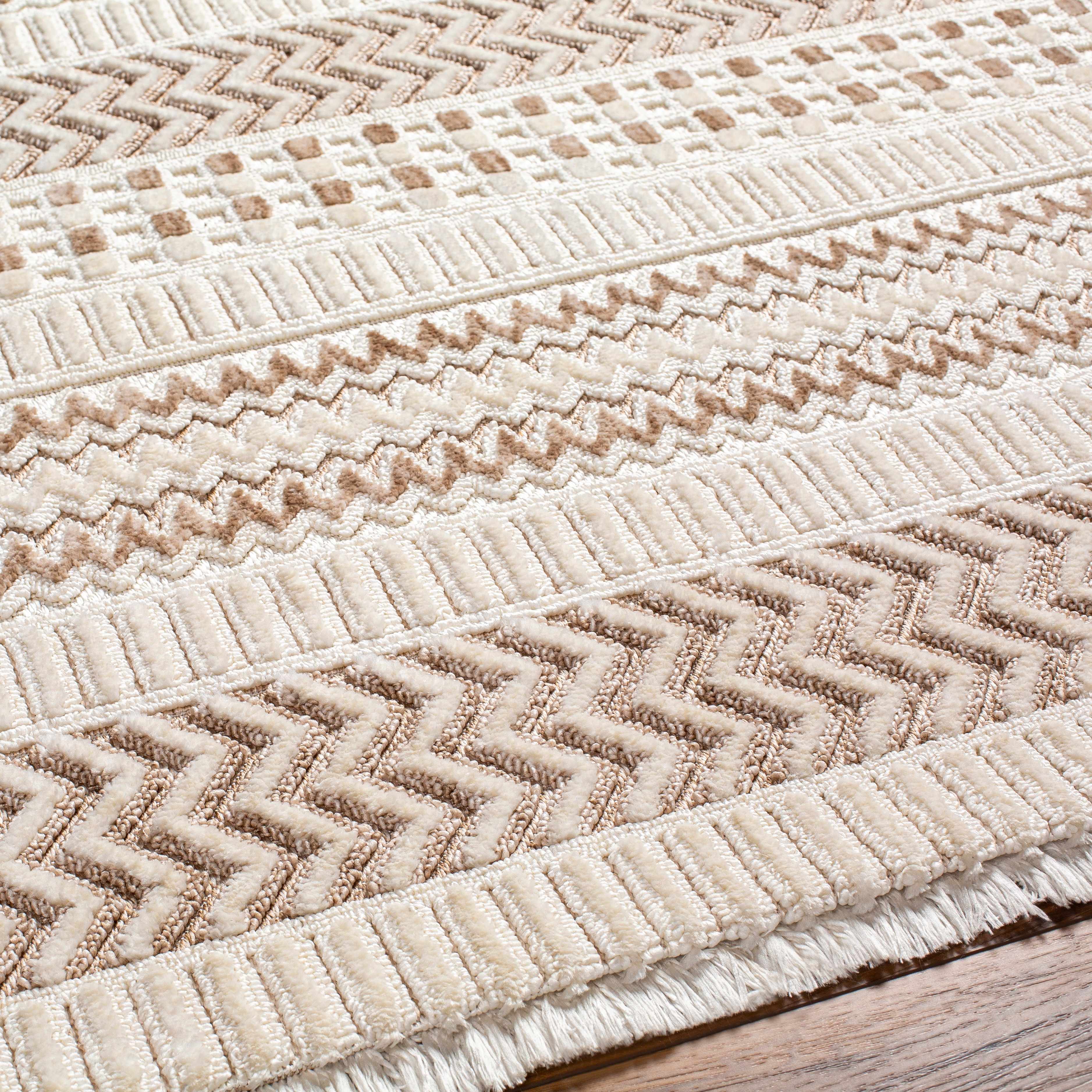 Eiko Beige Textured Saxony Rug with Fringes - Clearance - Image 6