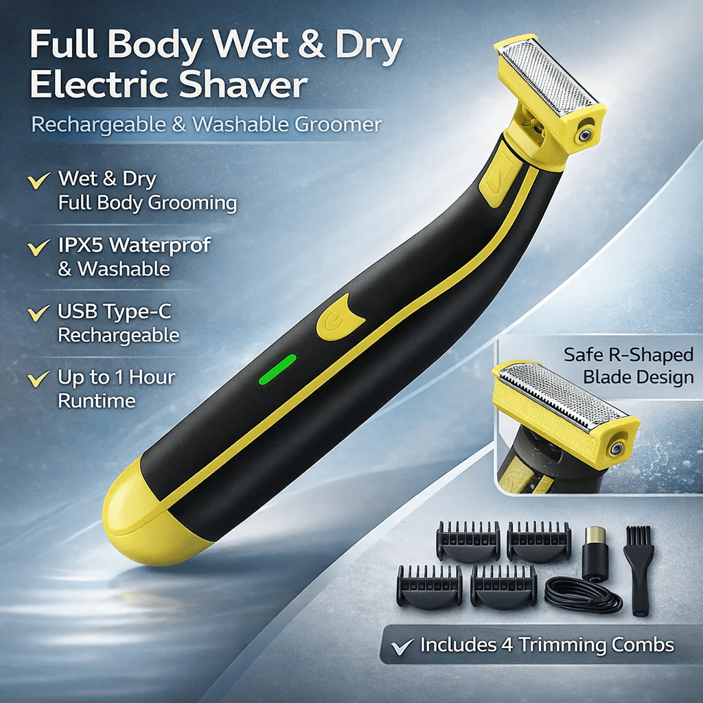 Electric Body Groomer Rechargeable Wet Dry Shaver with Guide Combs - Image 3