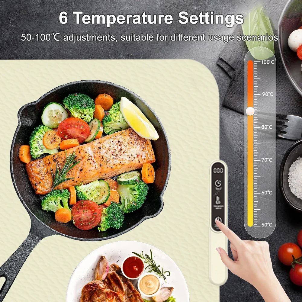 Electric Food Warmer Mat Foldable Silicone Tray 6 Temp Fast Heating Plate - Image 2