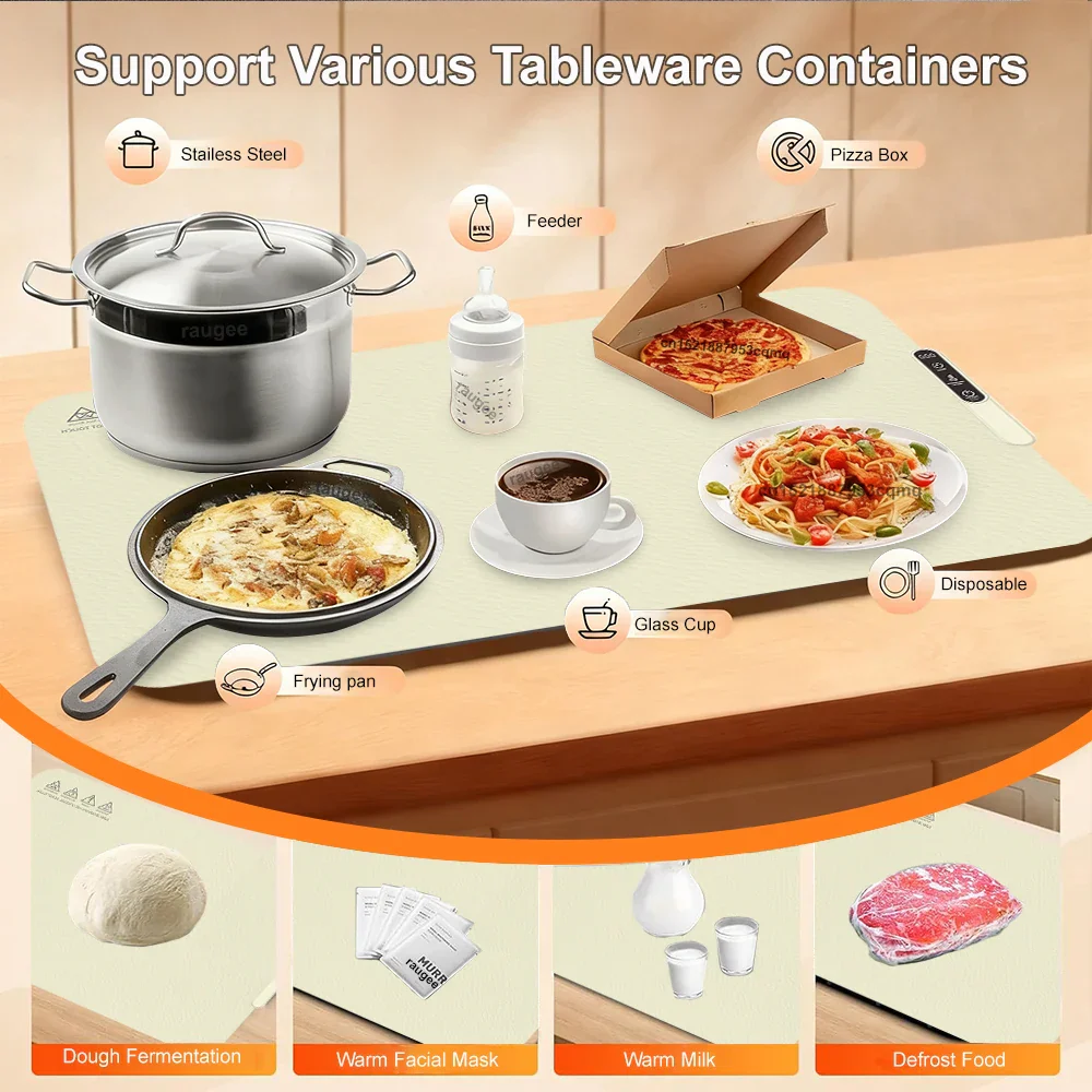 Electric Food Warmer Mat Foldable Silicone Tray 6 Temp Fast Heating Plate - Image 4