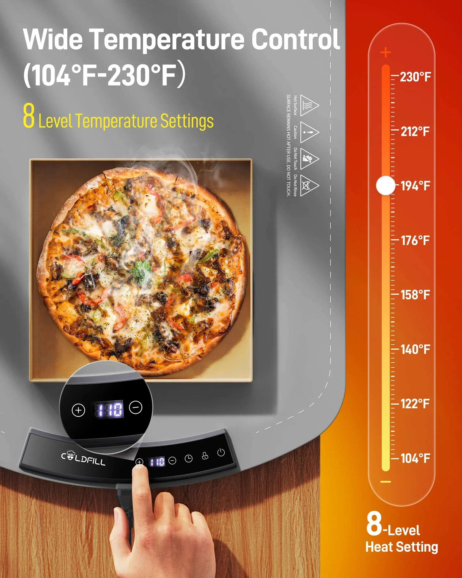 Electric Food Warming Tray Foldable Fast Heating Mat 8 Temp Portable Warmer - Image 2