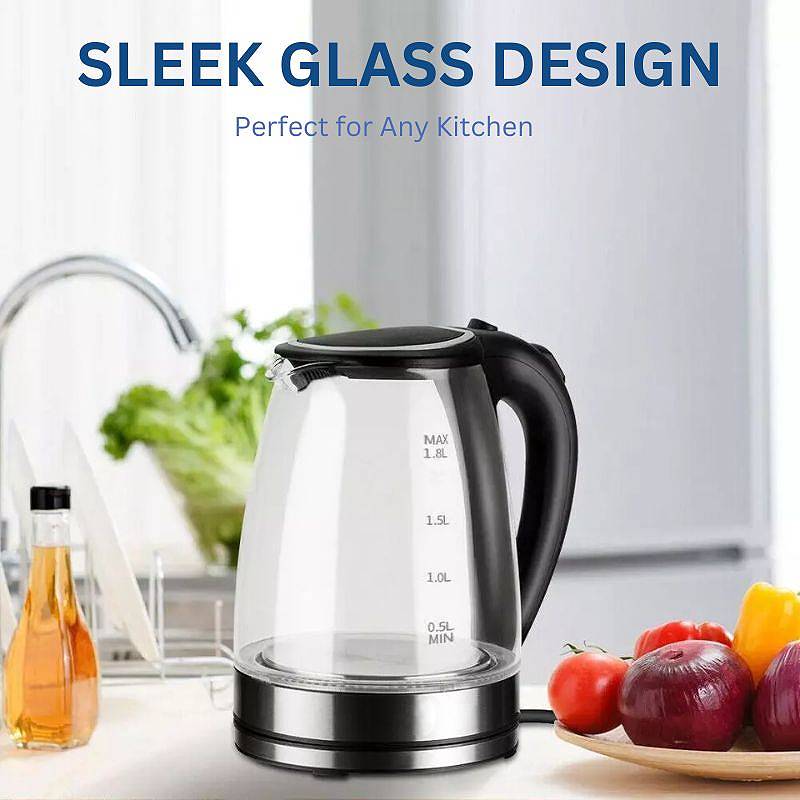 Electric Glass Kettle 1.8L 1500W Fast Boil LED Cordless - Image 2