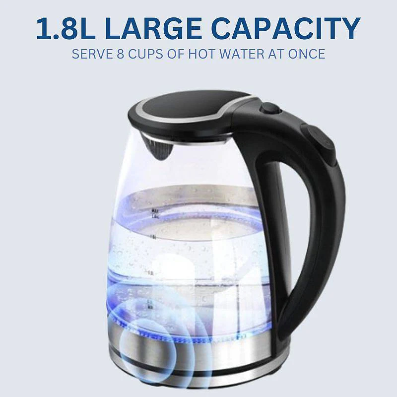 Electric Glass Kettle 1.8L 1500W Fast Boil LED Cordless - Image 3