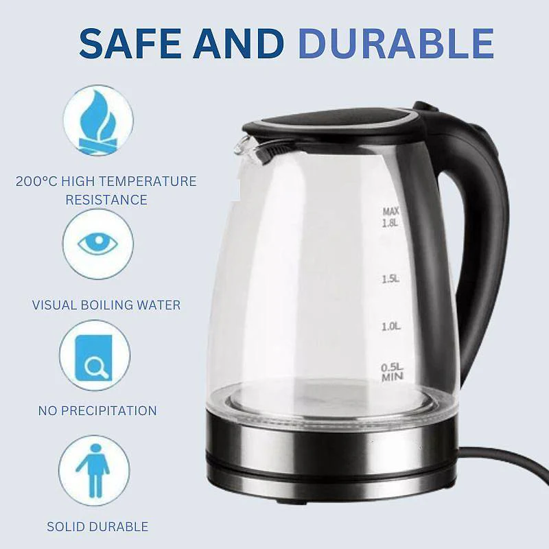Electric Glass Kettle 1.8L 1500W Fast Boil LED Cordless - Image 4