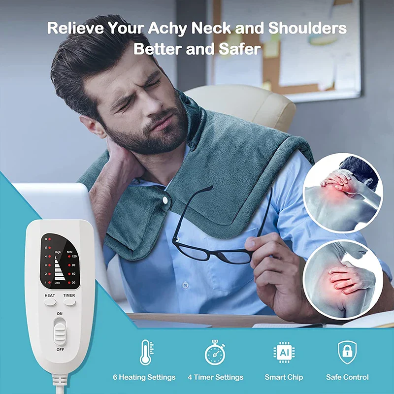 Electric Heating Pad Shawl – Shoulder Neck Back Heat Therapy Pain Relief Wrap - Image 3