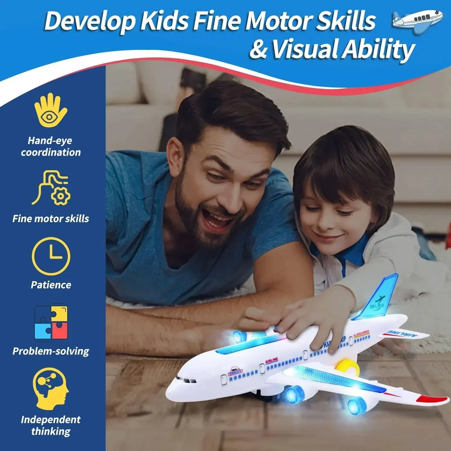 Electronic Airplane Toy with Music & Lights – Automatic Rotating Educational Plane - Image 2