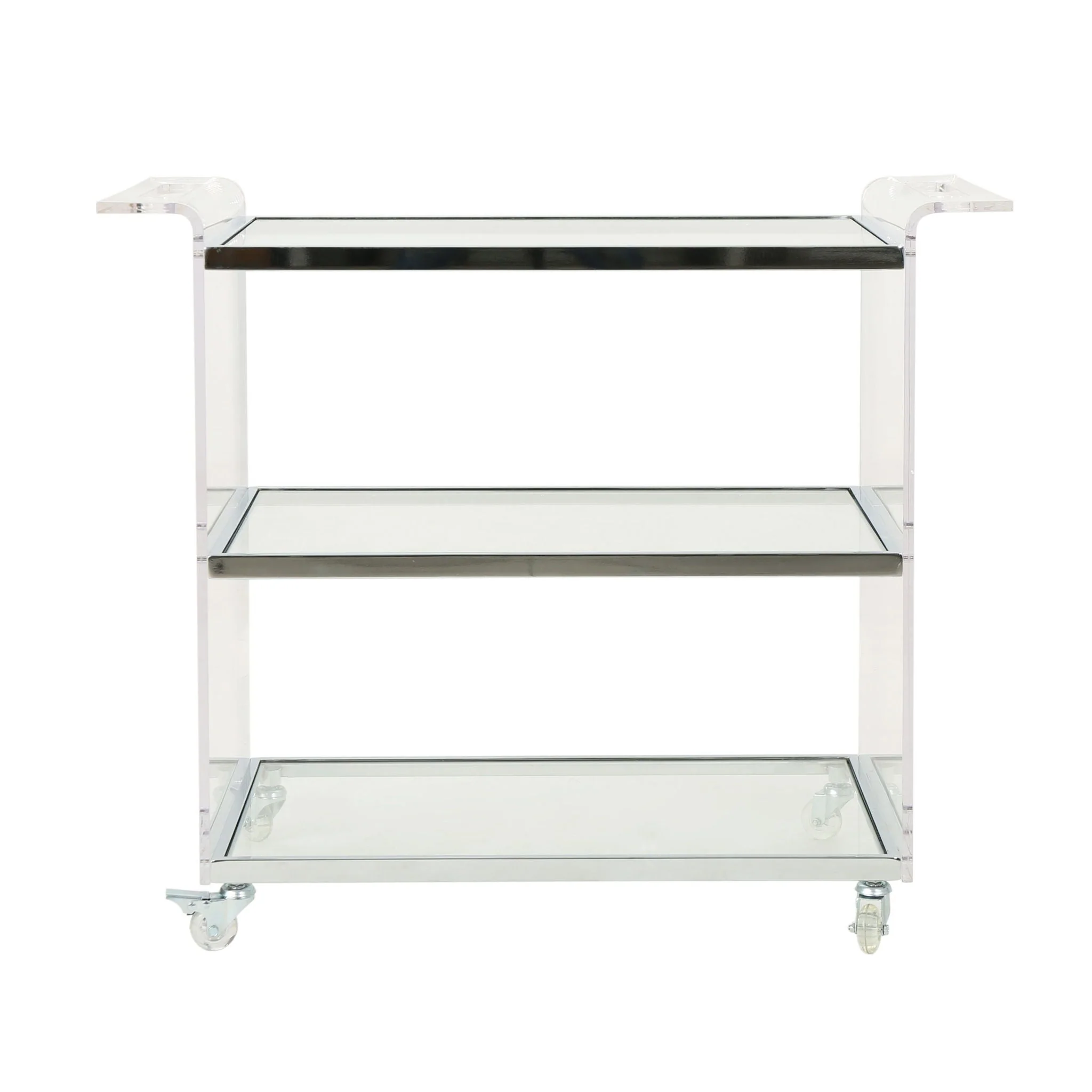 Elegant Acrylic Bar Cart With Tempered Glass Shelves And Rattan Metal Frame - Clear - Image 3
