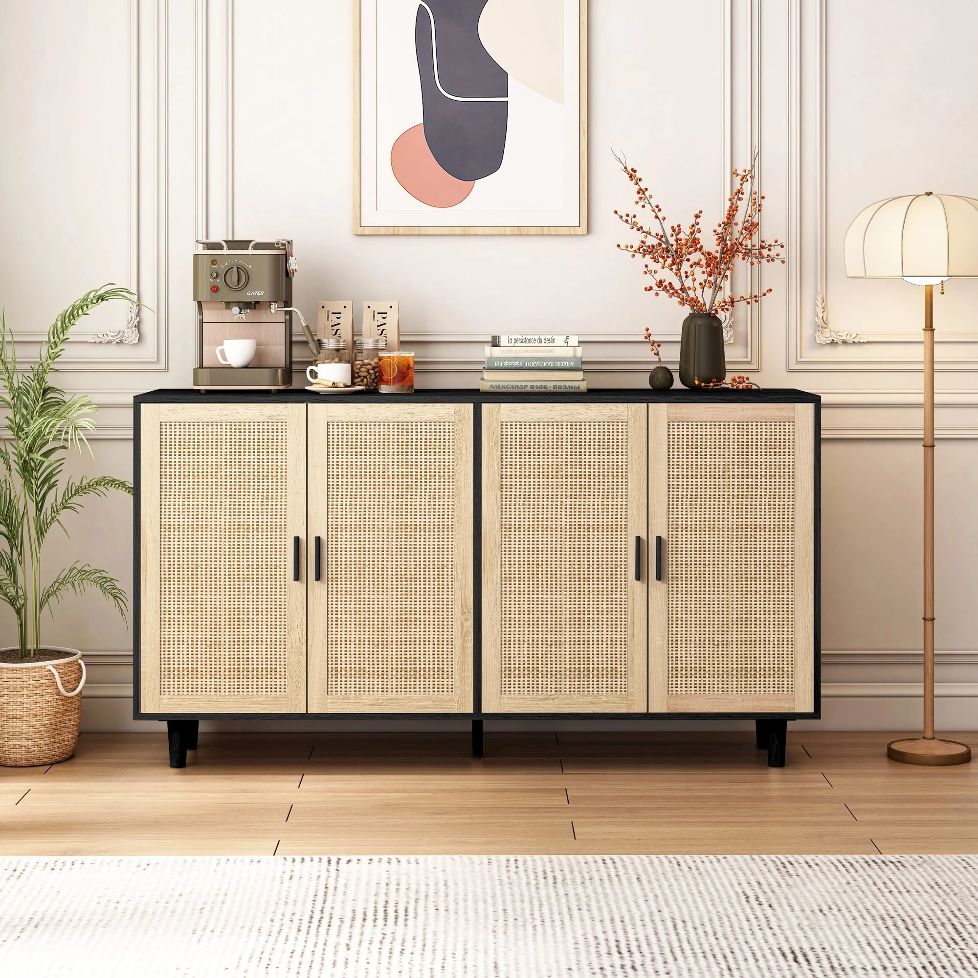 Elegant and Functional 4-Door Rattan Decorative Storage Cabinet - Image 2