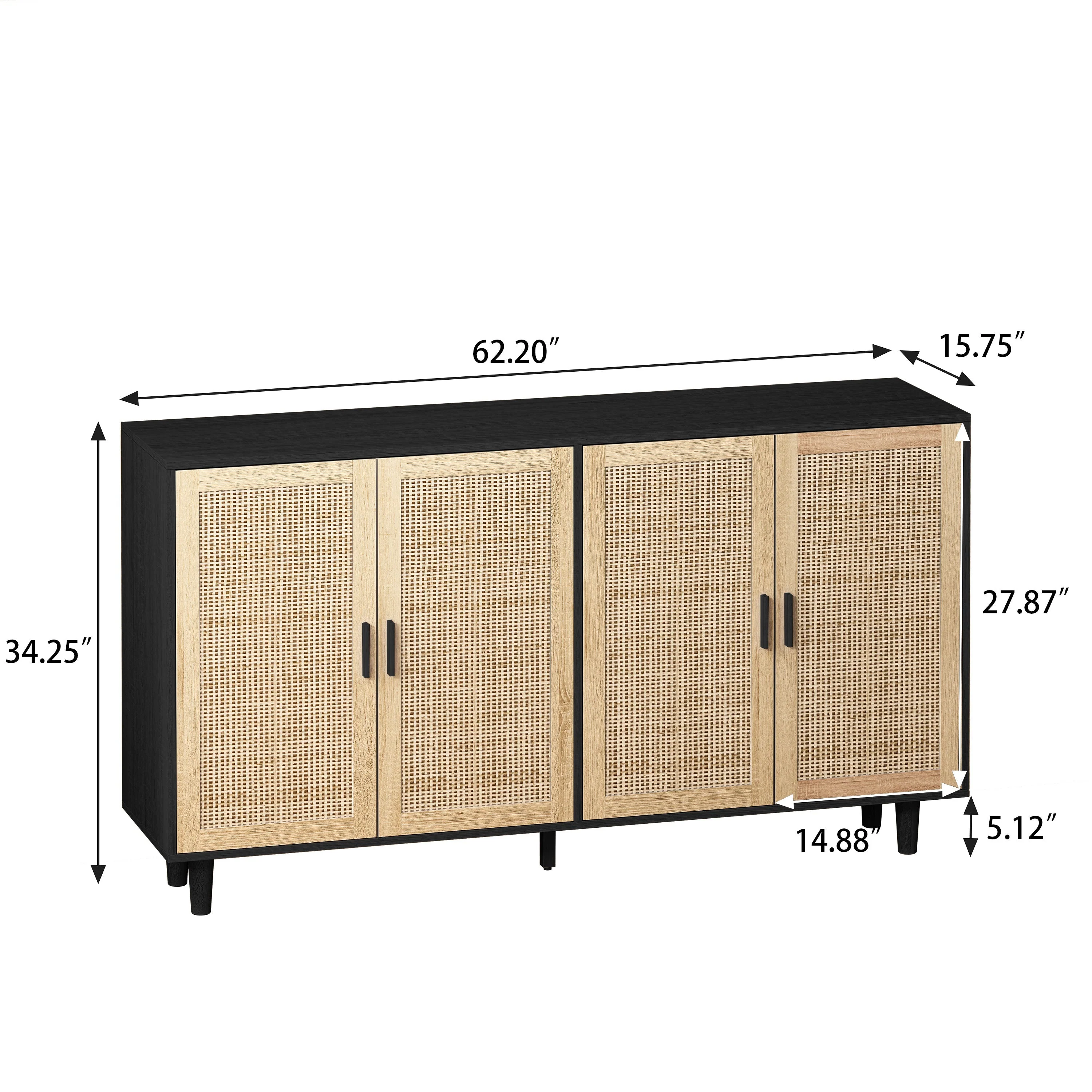 Elegant and Functional 4-Door Rattan Decorative Storage Cabinet - Image 3
