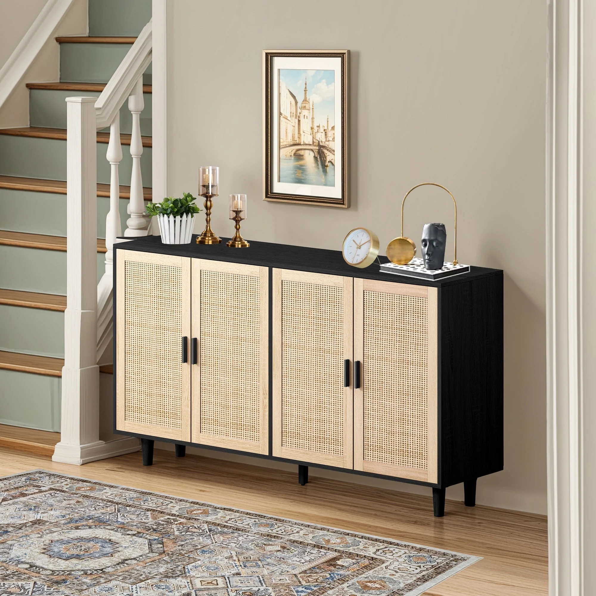 Elegant and Functional 4-Door Rattan Decorative Storage Cabinet - Image 4