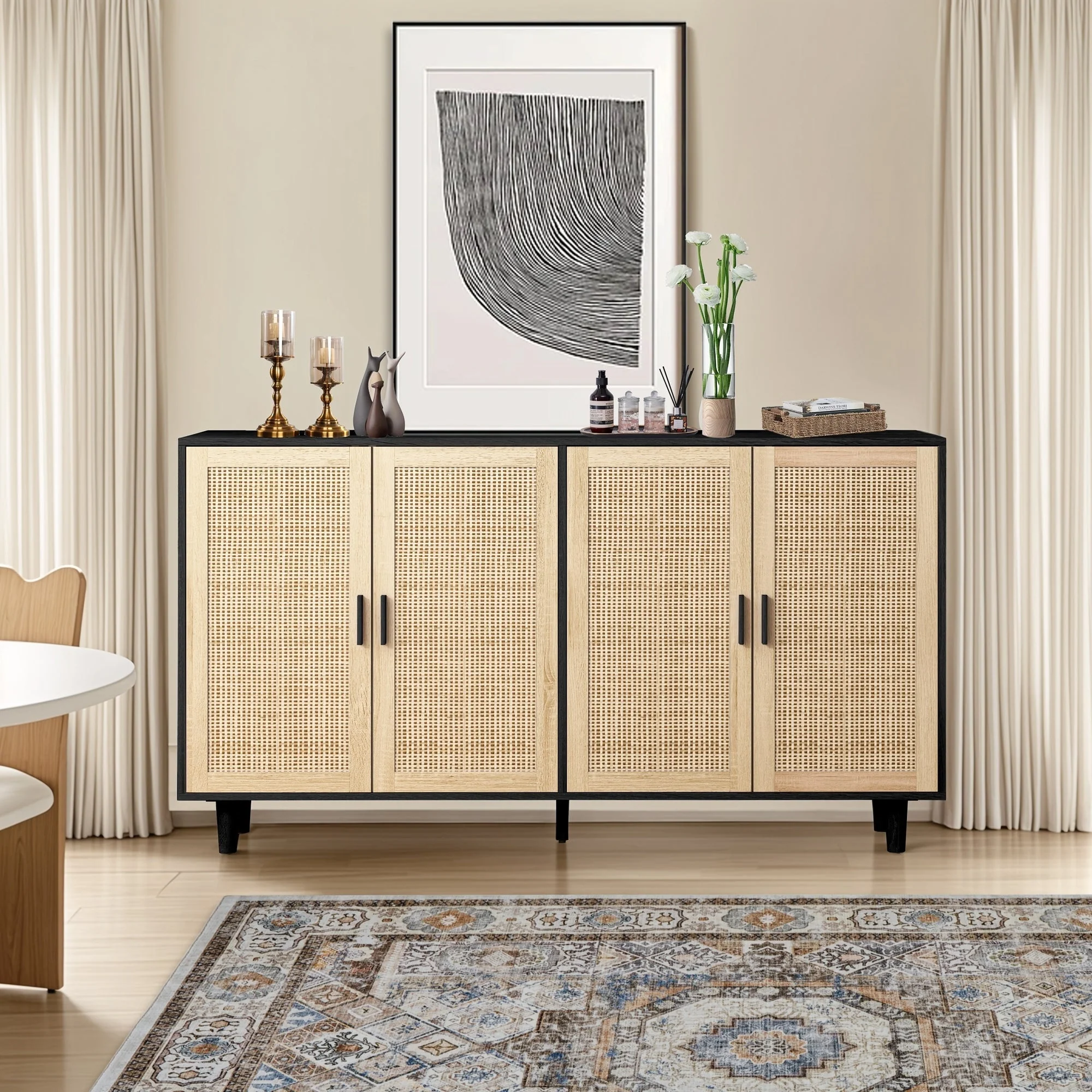 Elegant and Functional 4-Door Rattan Decorative Storage Cabinet - Image 5