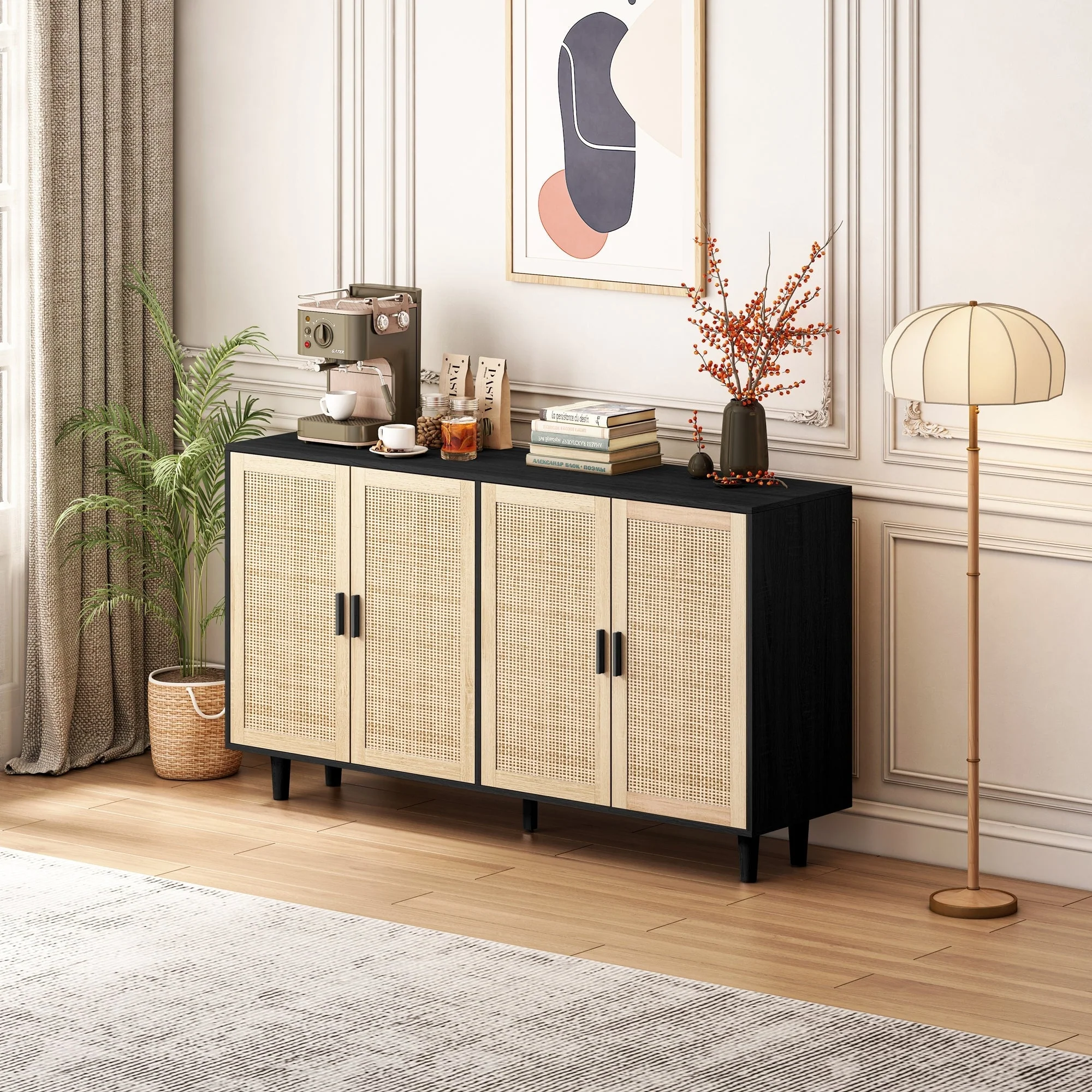 Elegant and Functional 4-Door Rattan Decorative Storage Cabinet - Image 6