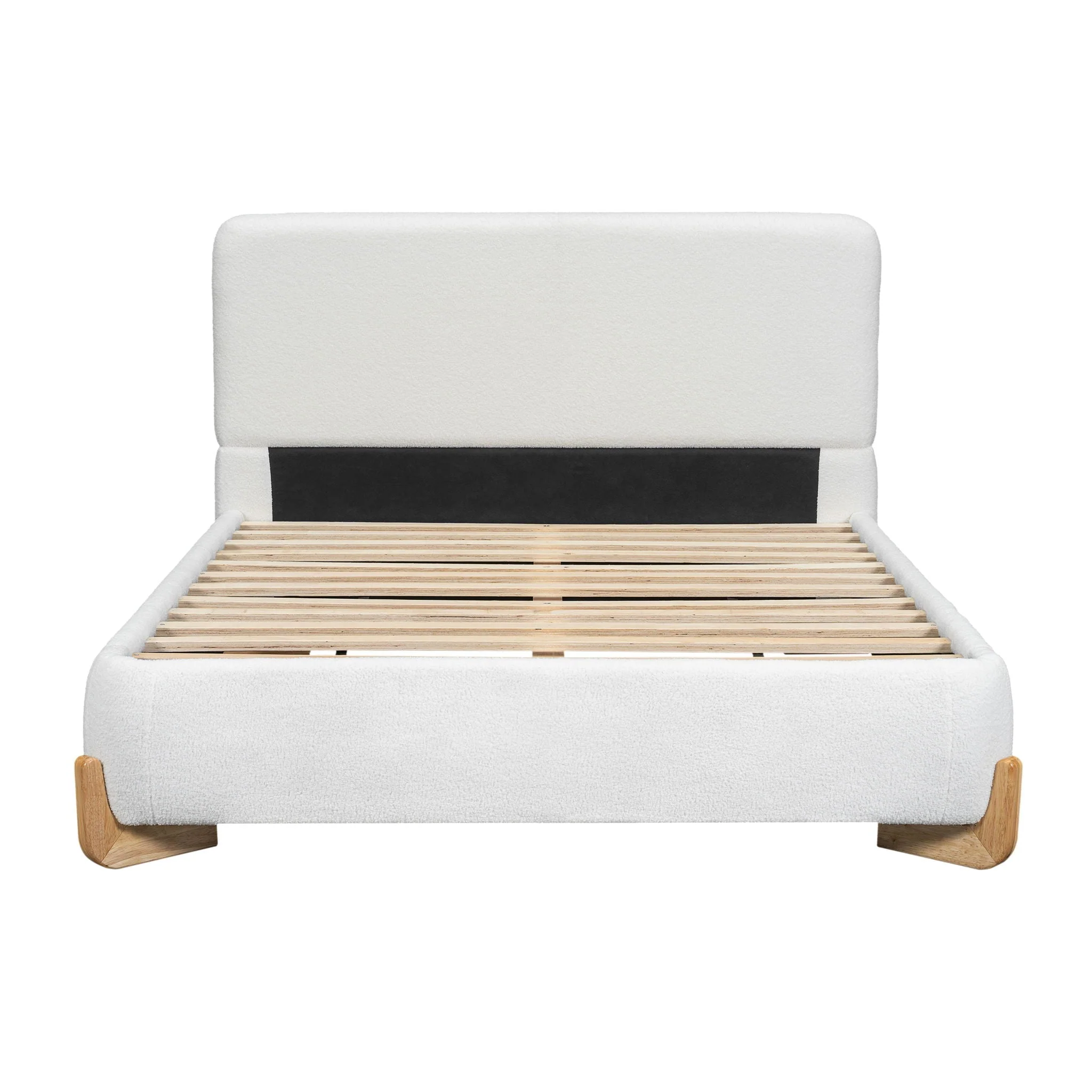 Elegant Boucle Upholstered Bed With Solid Wood Feet - Image 2