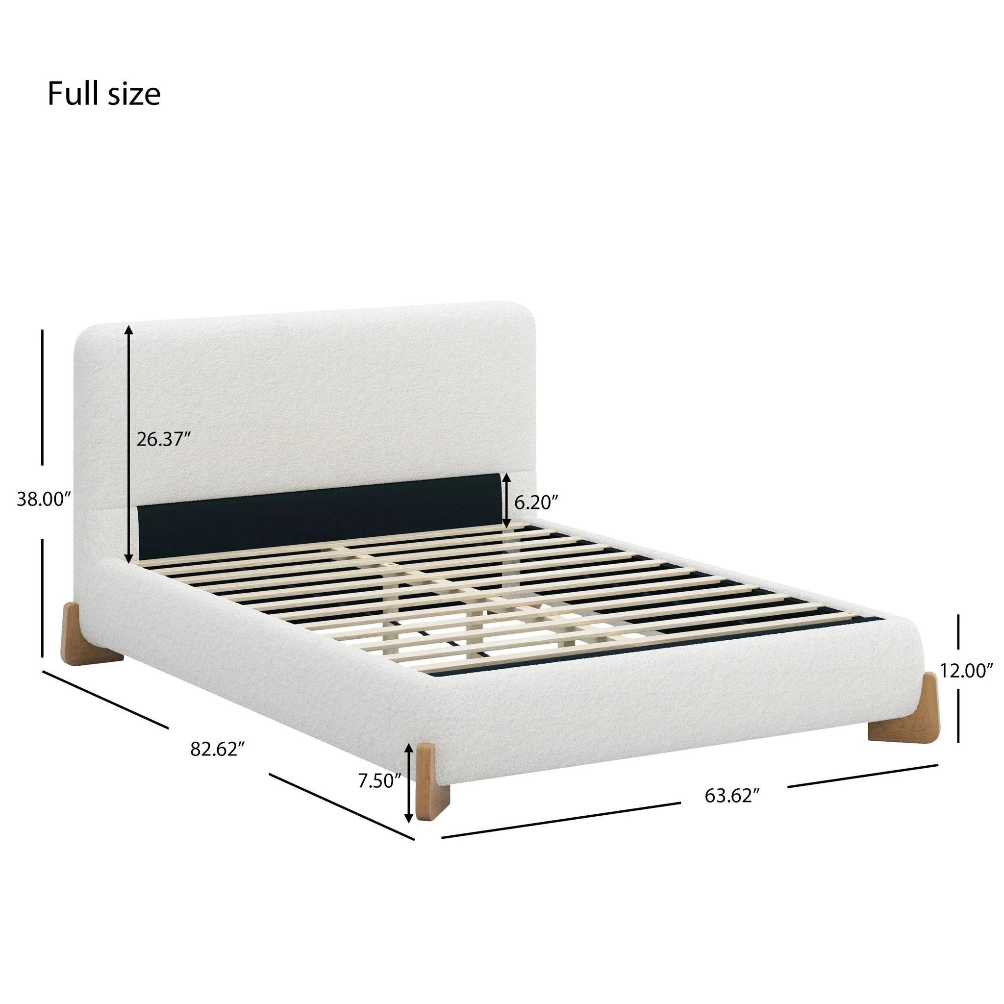 Elegant Boucle Upholstered Bed With Solid Wood Feet - Image 3