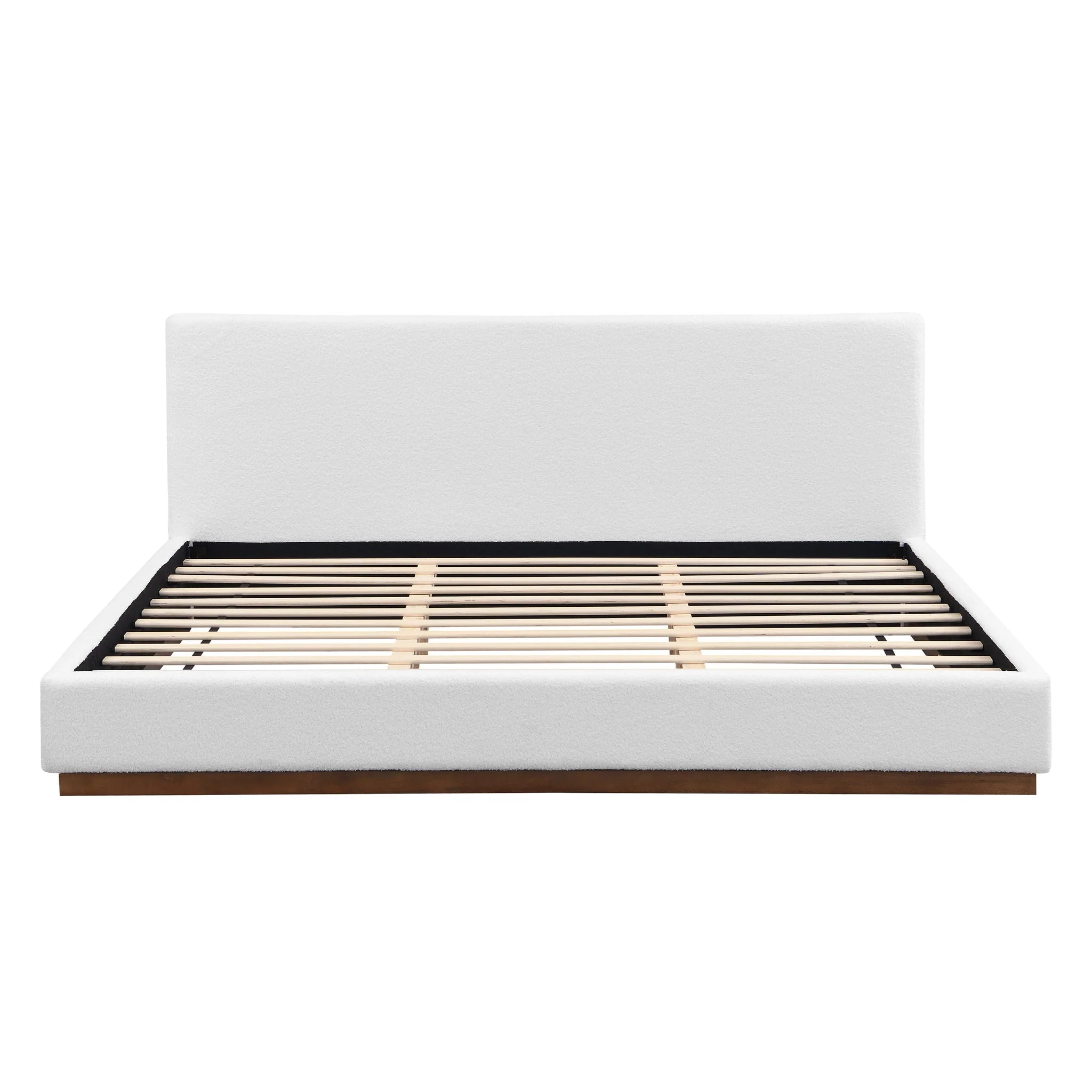 Elegant Boucle Upholstered Bed With Wood Grain Textured Solid Wood Base Frame - Image 3