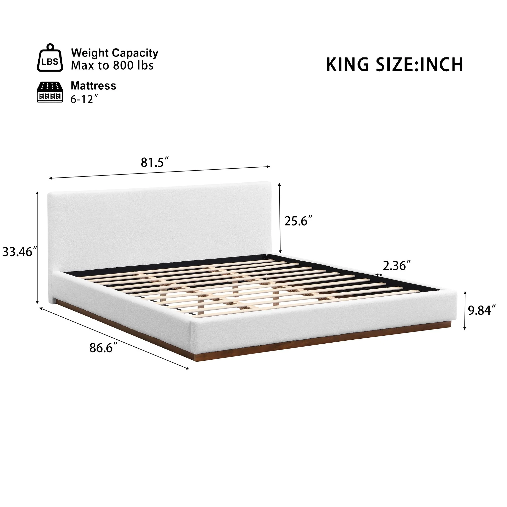 Elegant Boucle Upholstered Bed With Wood Grain Textured Solid Wood Base Frame - Image 4