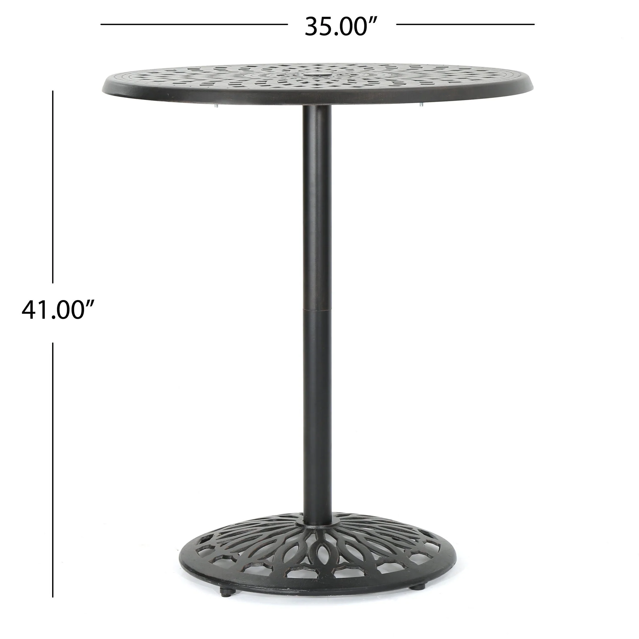 Elegant Cast Aluminum Round Bar Table With Romantic Filigree Design - Copper - Image 3
