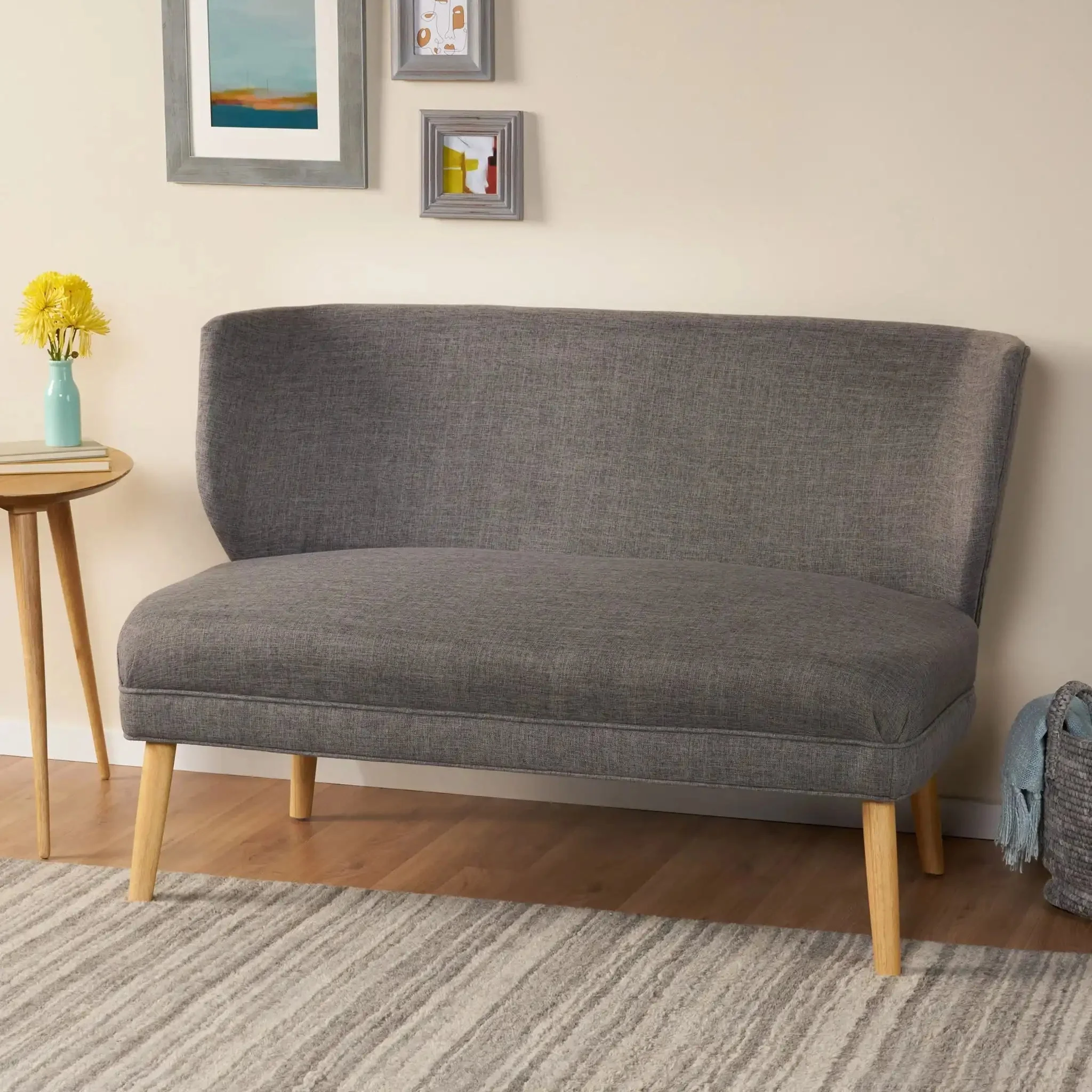 Elegant Classic Upholstered Loveseat With Curved Backrest - Image 2