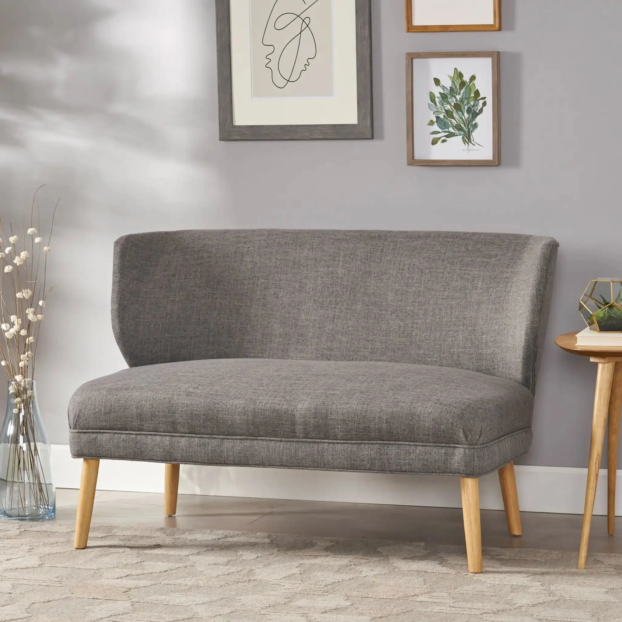 Elegant Classic Upholstered Loveseat With Curved Backrest - Image 3