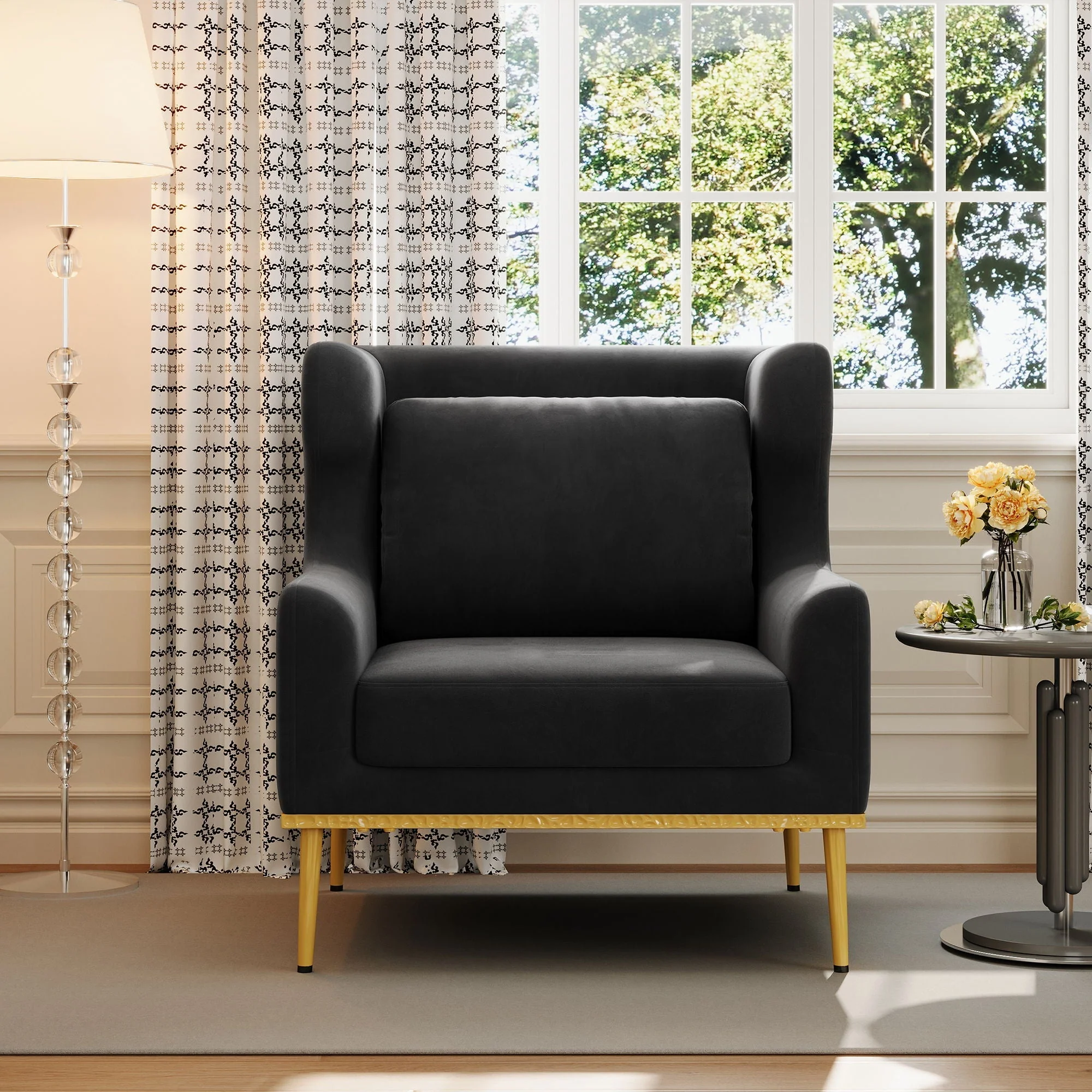 Elegant Curved Armrest Accent Armchair - Image 12