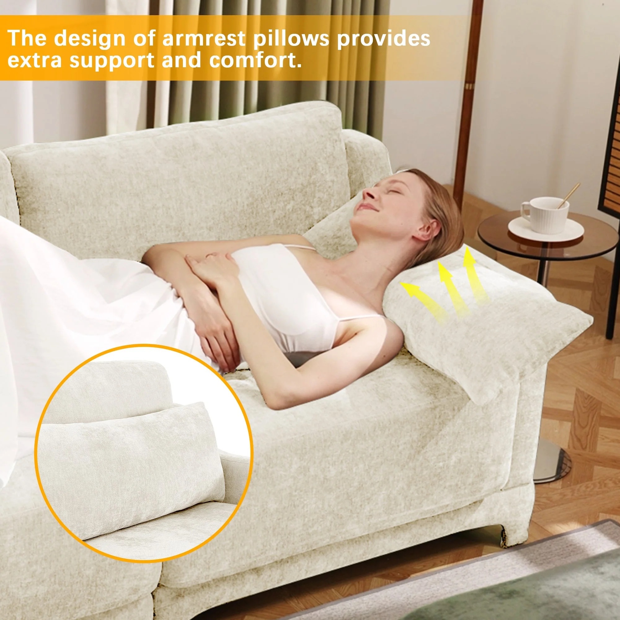 Elegant Four-Seater Sofa with Movable Ottoman and Lumbar Pillow - Image 10
