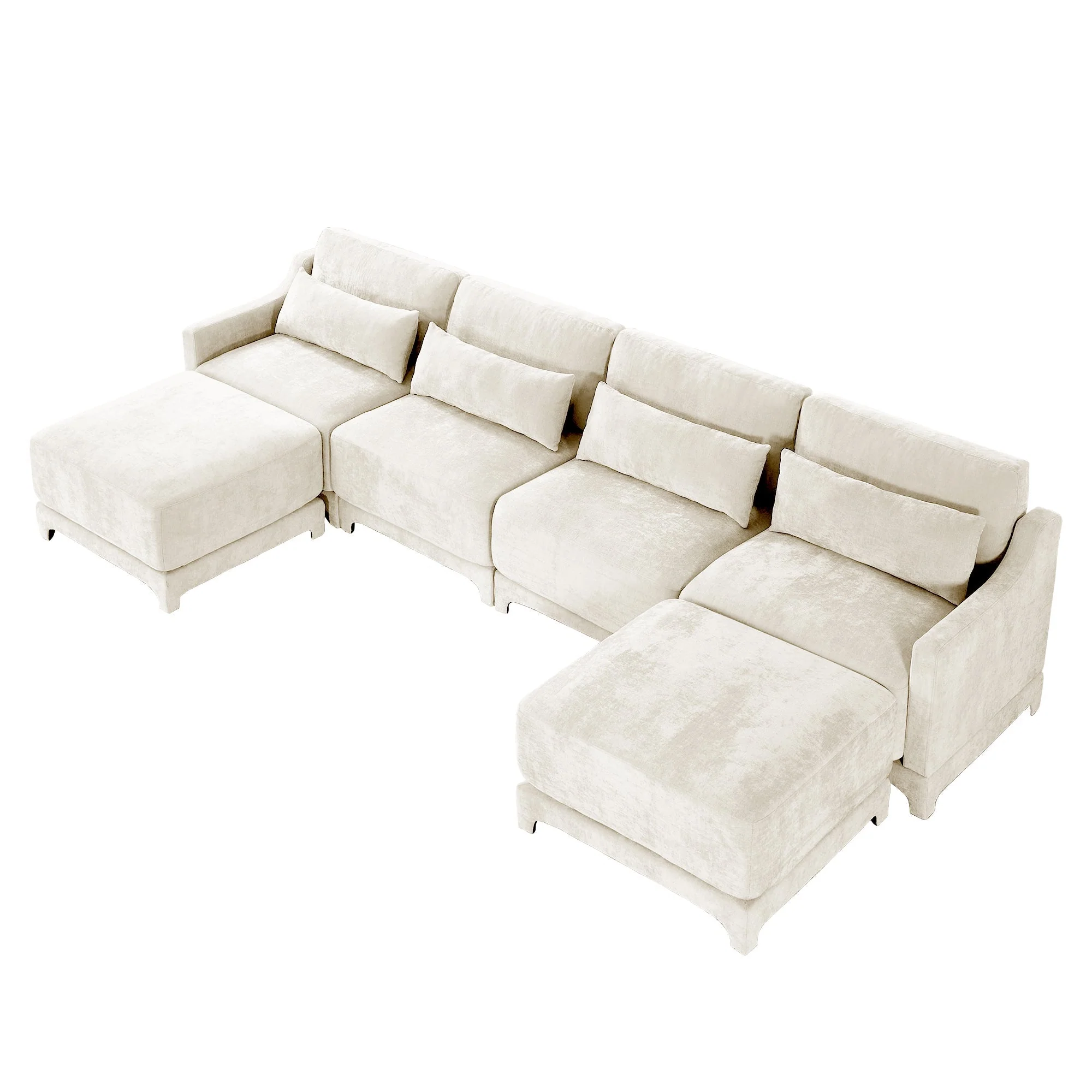 Elegant Four-Seater Sofa with Movable Ottoman and Lumbar Pillow - Image 14