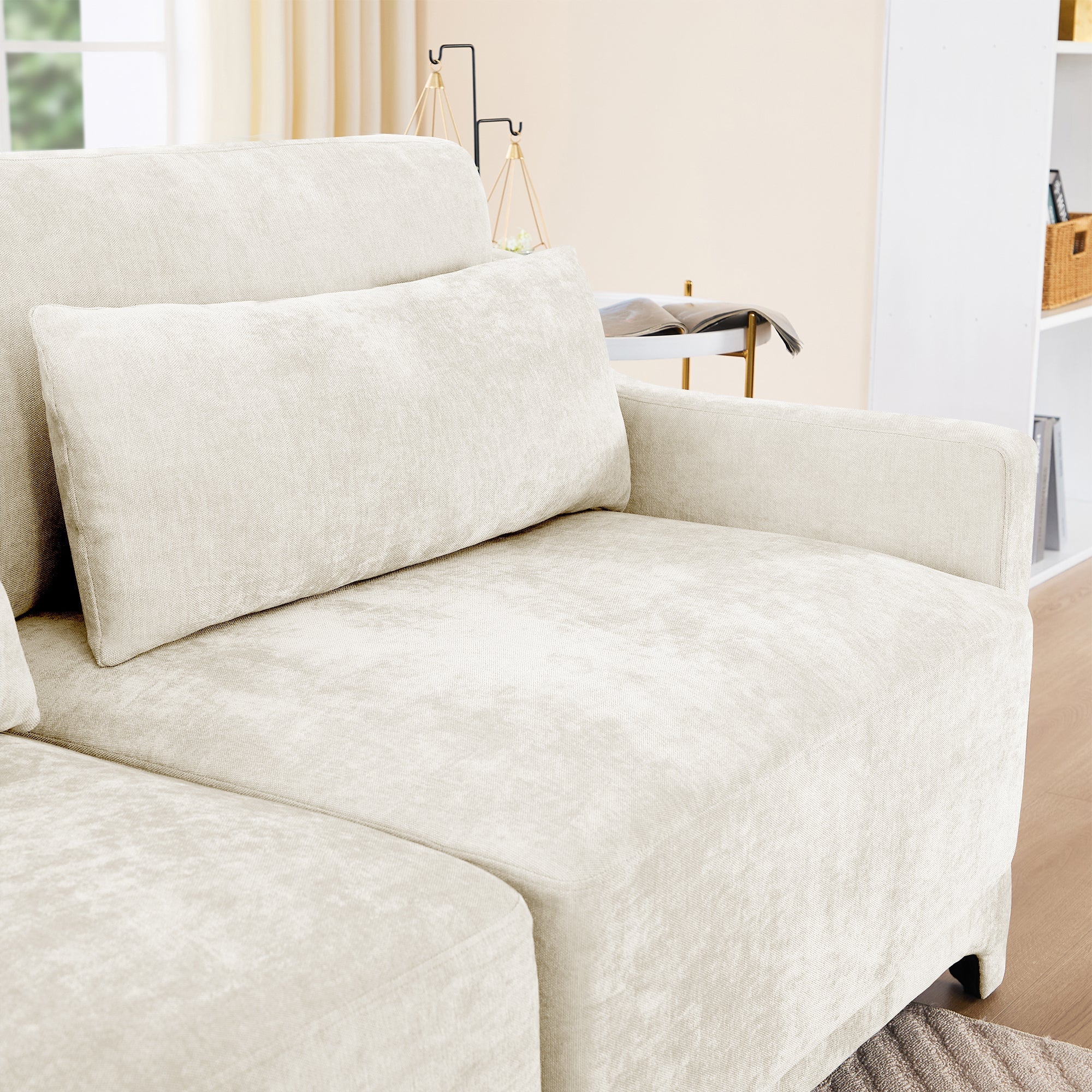 Elegant Four-Seater Sofa with Movable Ottoman and Lumbar Pillow - Image 23