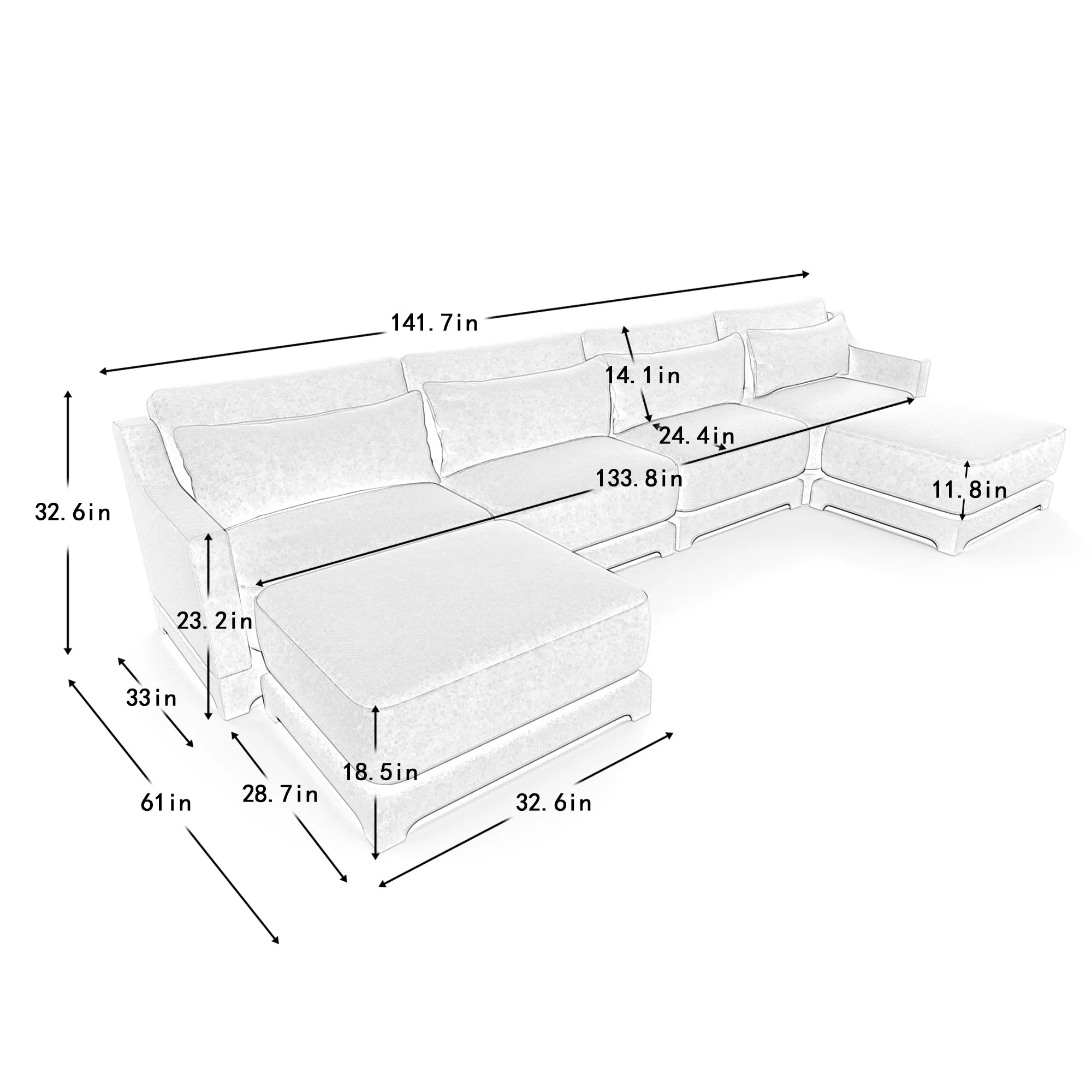 Elegant Four-Seater Sofa with Movable Ottoman and Lumbar Pillow - Image 3