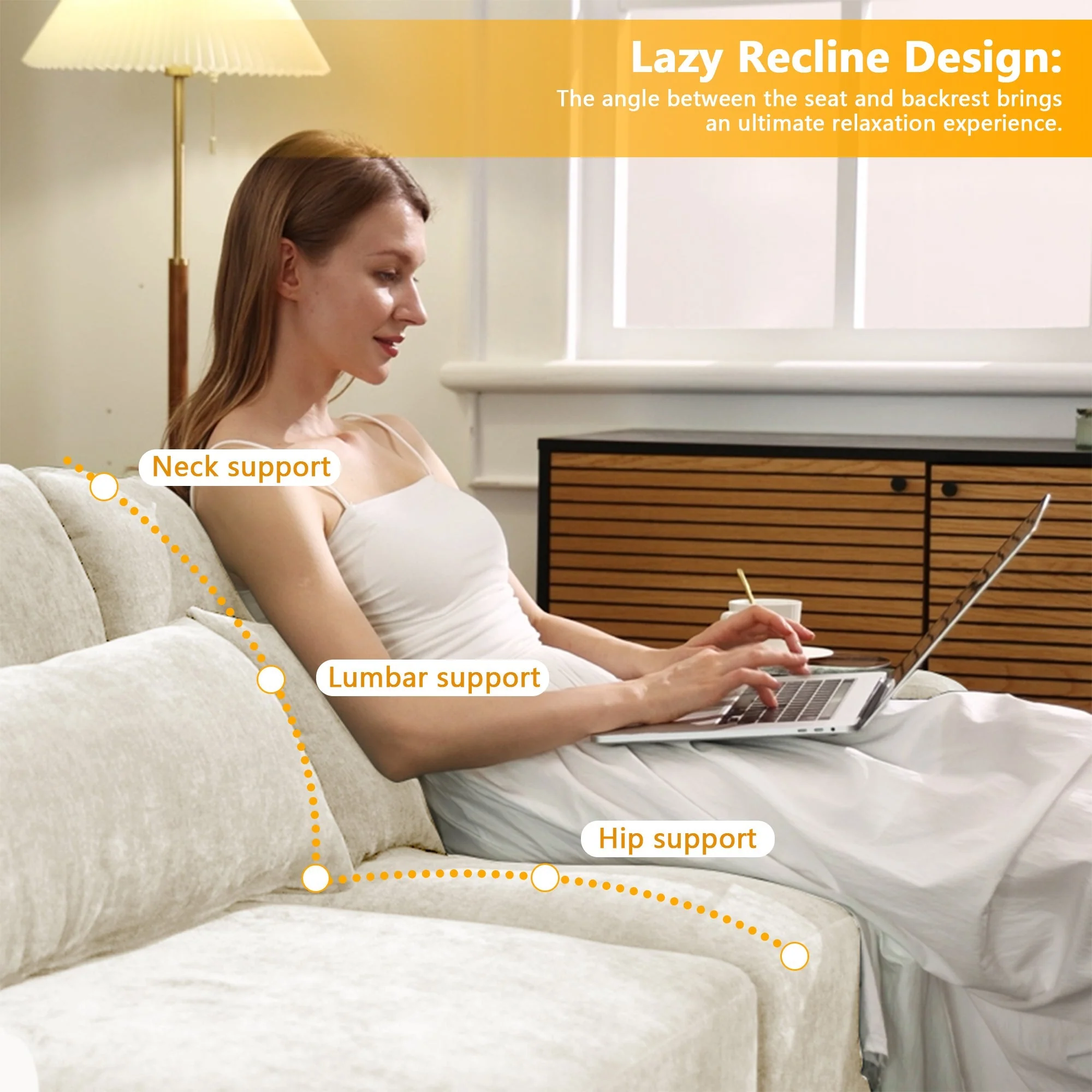 Elegant Four-Seater Sofa with Movable Ottoman and Lumbar Pillow - Image 9