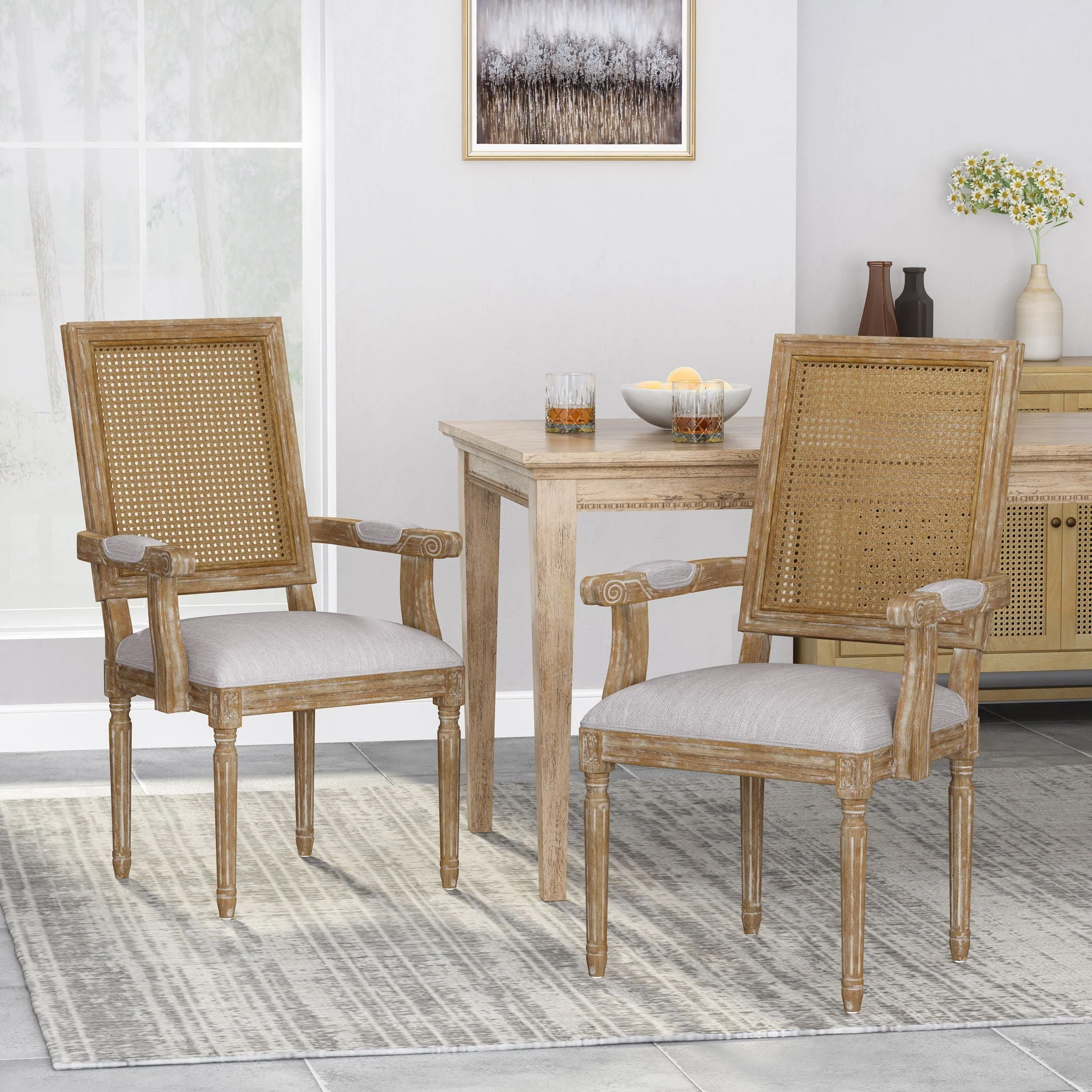 Elegant French Country Style Dining Chair With Cane Backrest - Image 18
