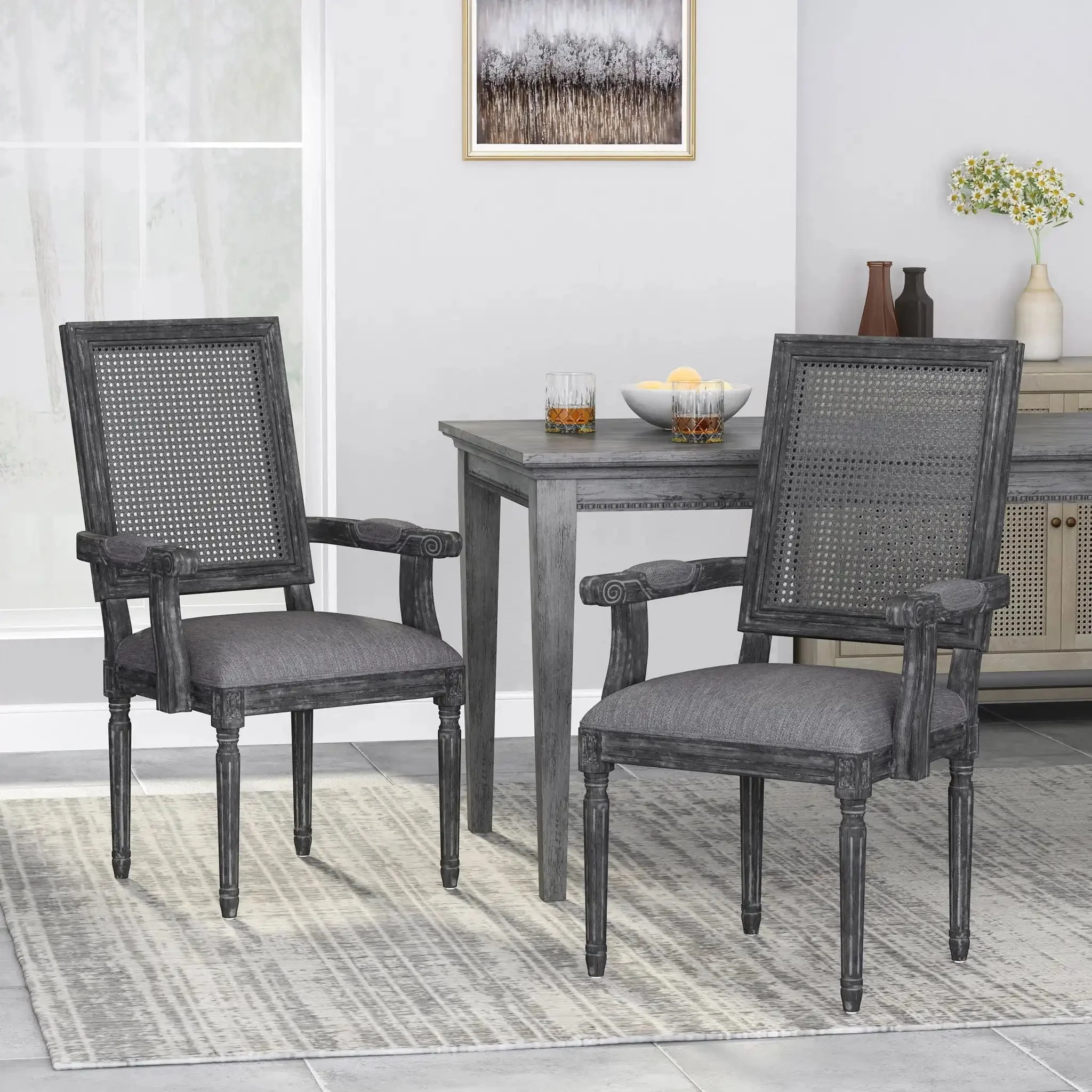 Elegant French Country Style Dining Chair With Cane Backrest - Image 20