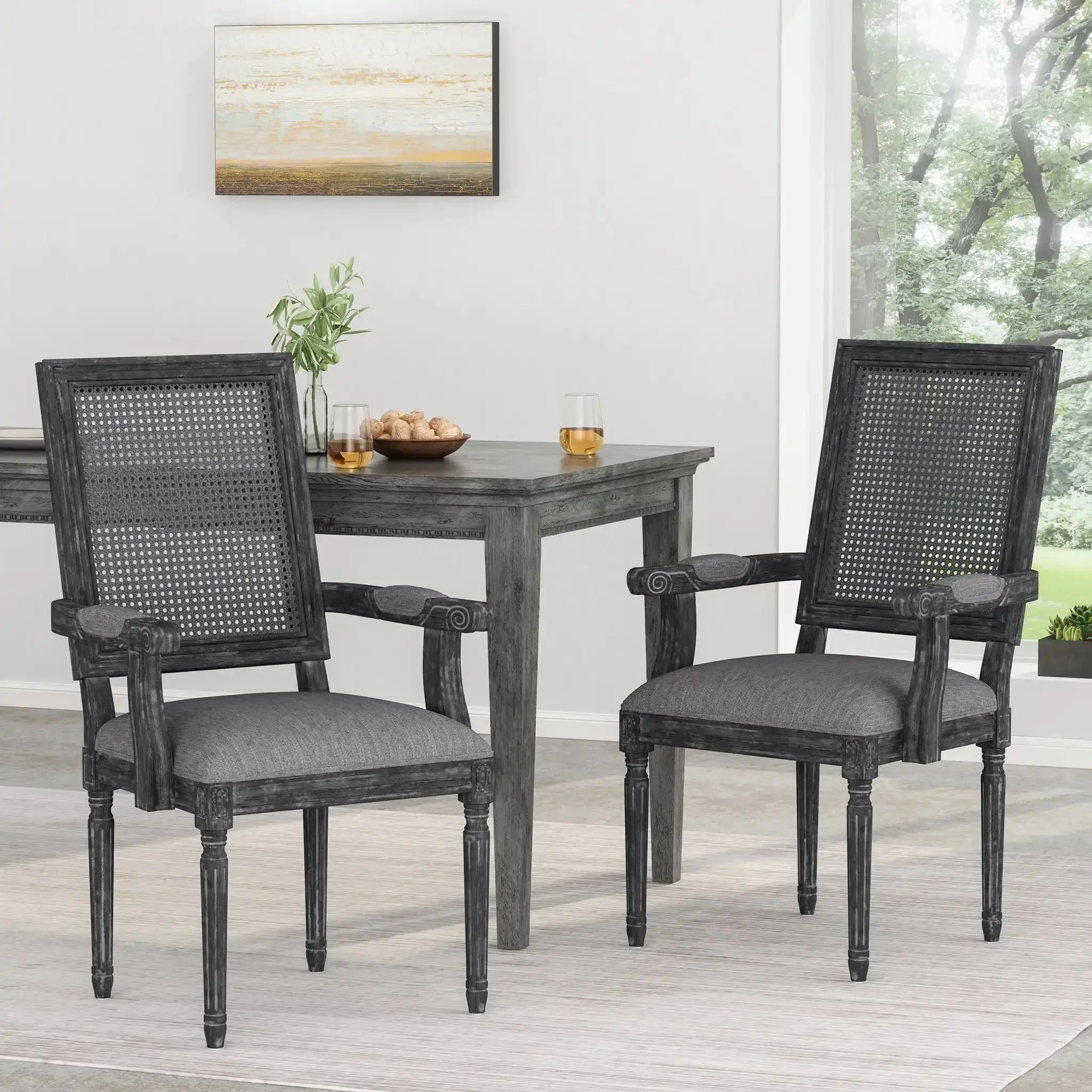 Elegant French Country Style Dining Chair With Cane Backrest - Image 6