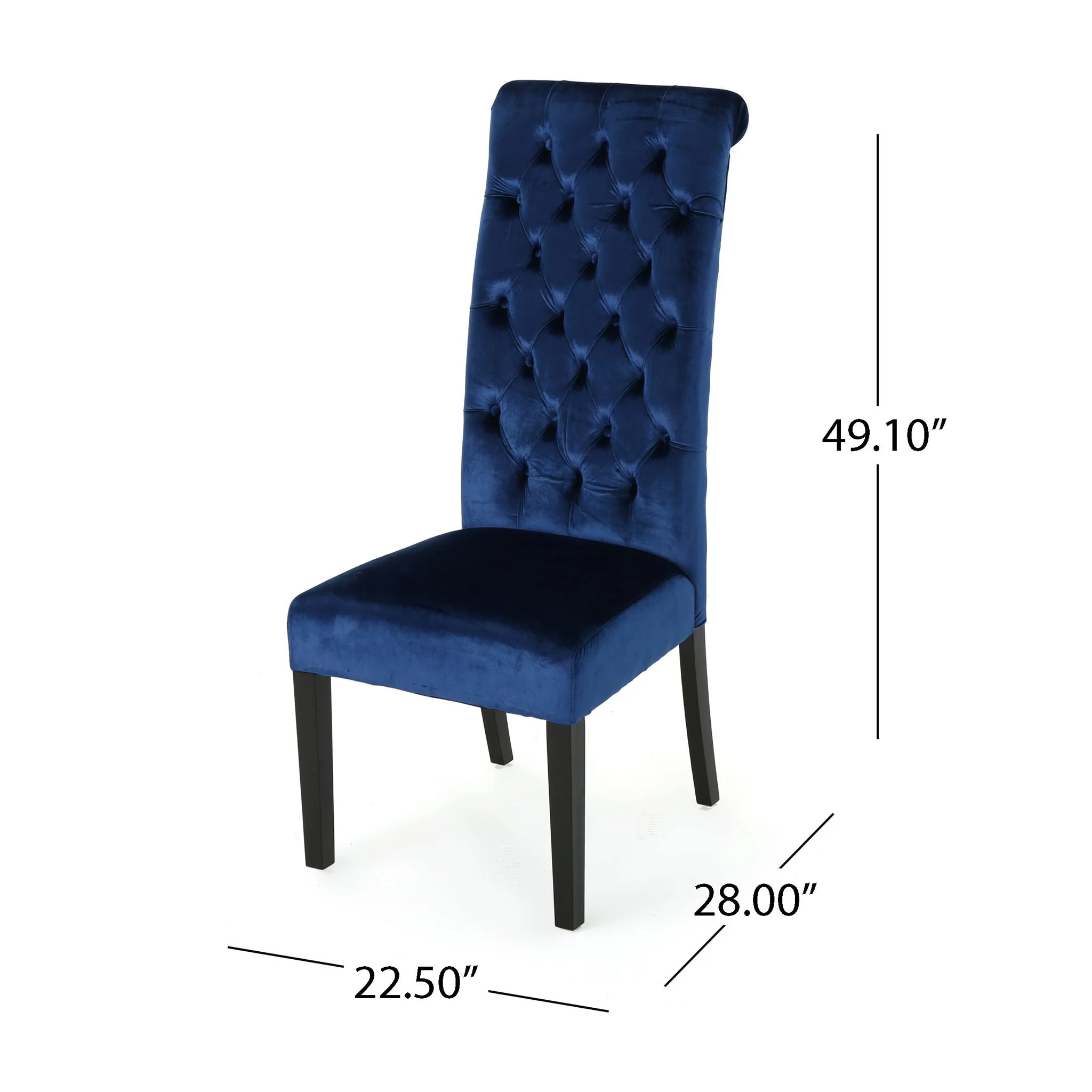 Elegant George Hi Back Dining Chair (Set of 2) with Tufted Velvet - Navy Blue - Image 3