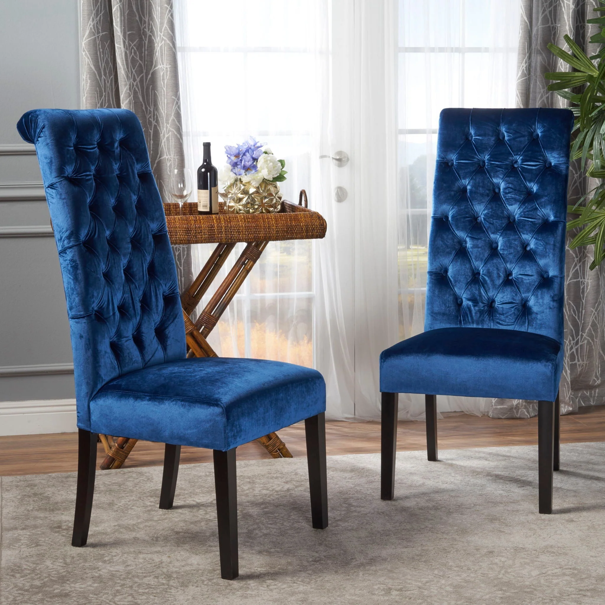 Elegant George Hi Back Dining Chair (Set of 2) with Tufted Velvet - Navy Blue - Image 4