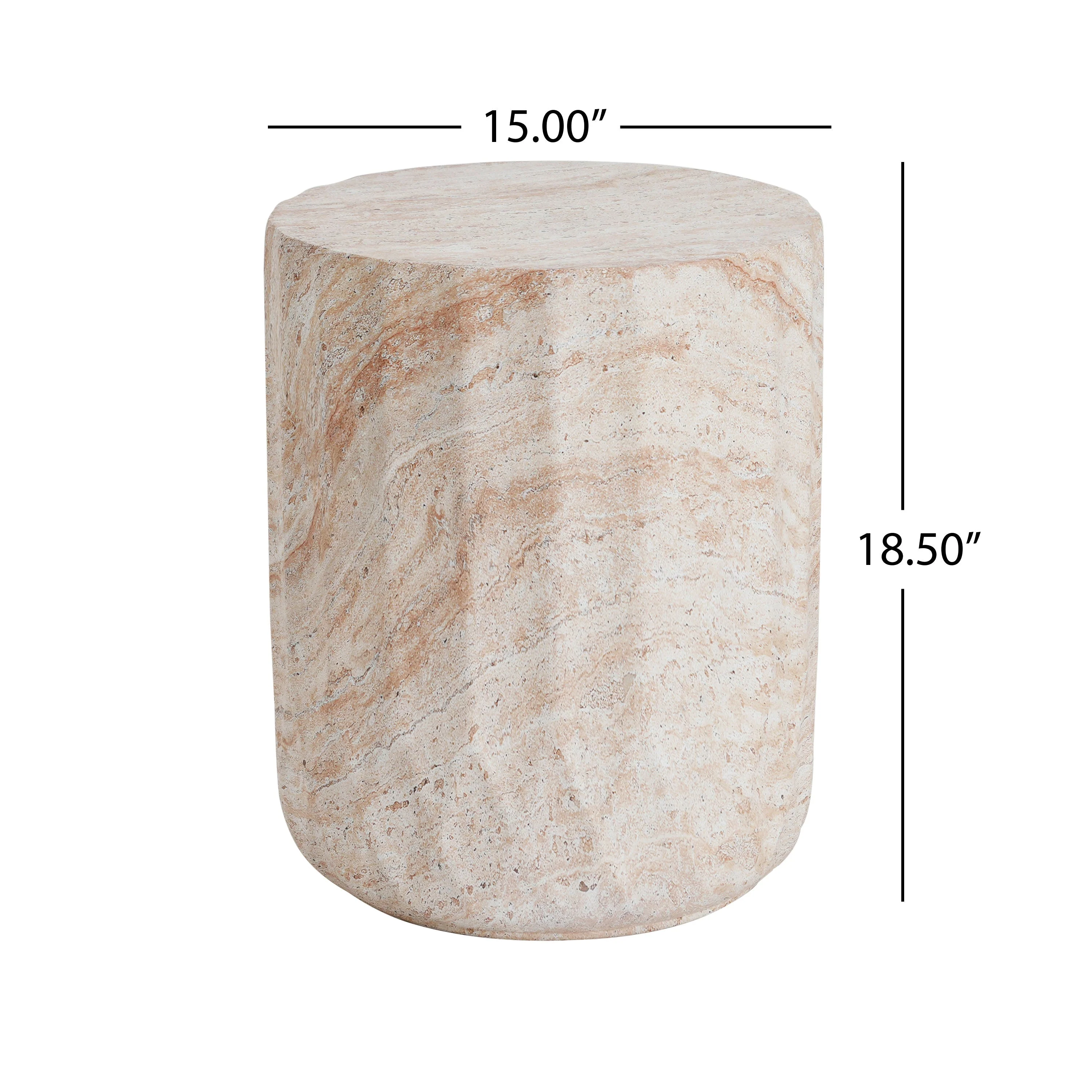 Elegant Indoor/Outdoor Lightweight Concrete Cylinder Side Table with Travertine Finish - Image 3
