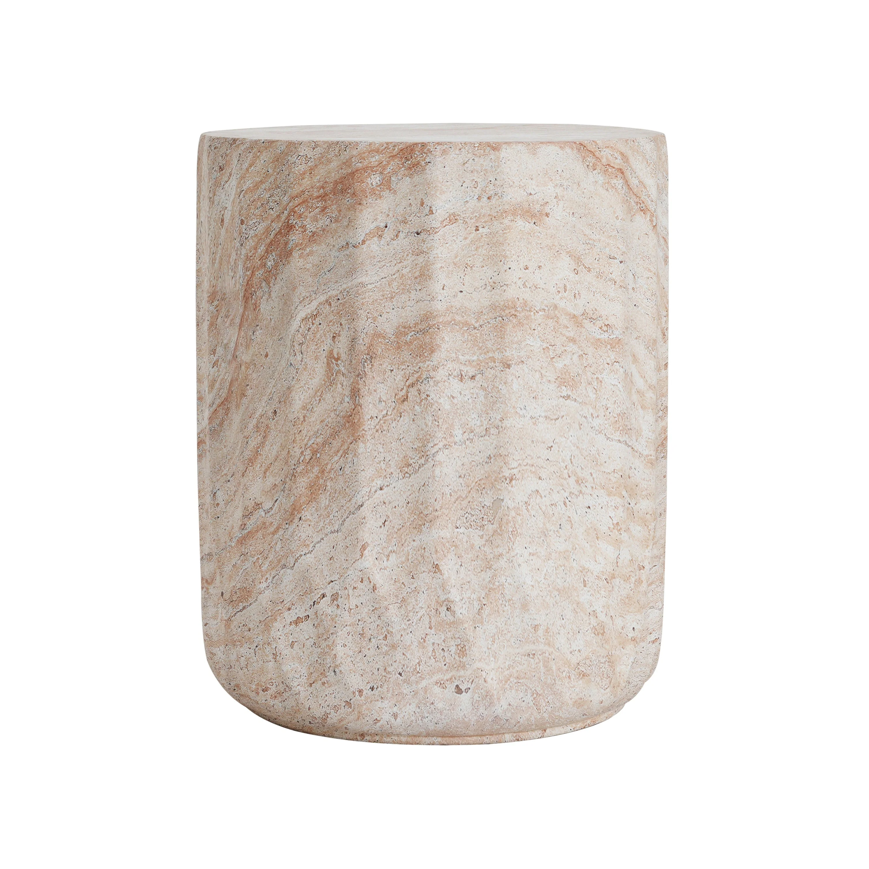 Elegant Indoor/Outdoor Lightweight Concrete Cylinder Side Table with Travertine Finish - Image 4