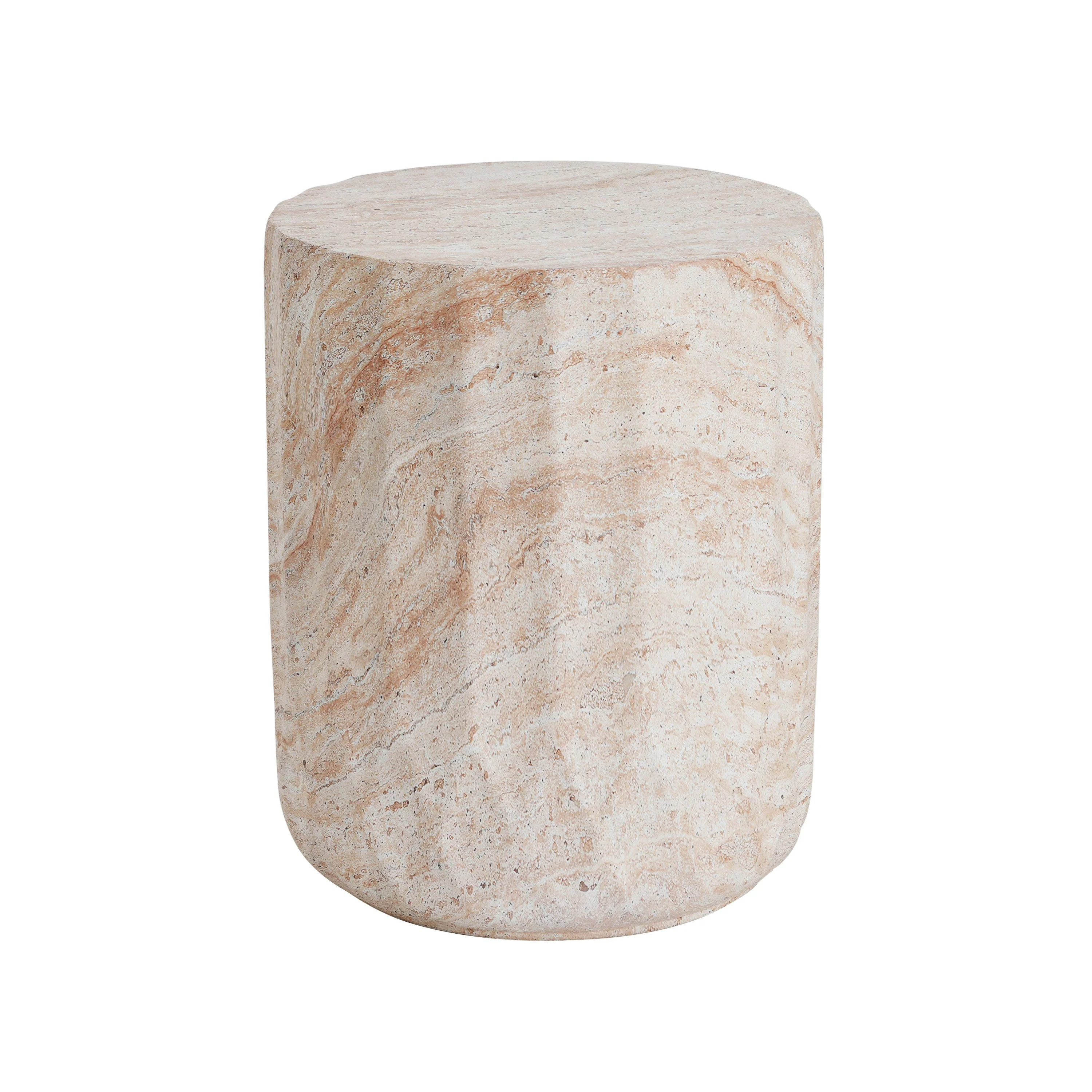 Elegant Indoor/Outdoor Lightweight Concrete Cylinder Side Table with Travertine Finish - Image 6