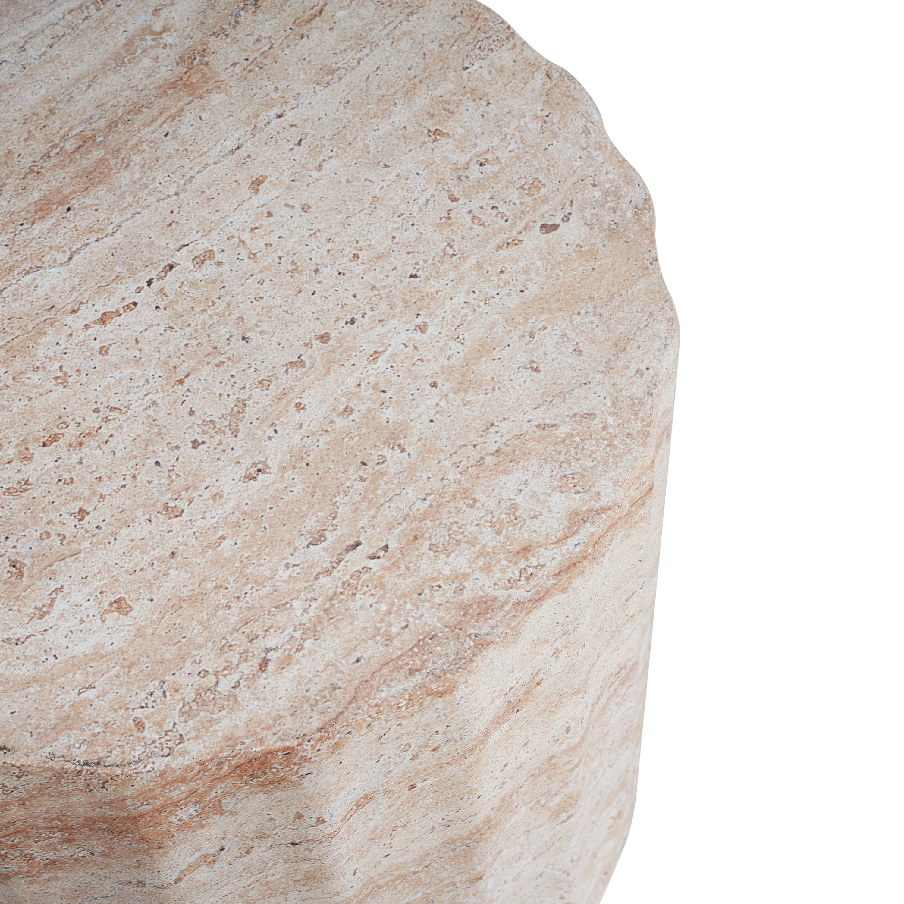 Elegant Indoor/Outdoor Lightweight Concrete Cylinder Side Table with Travertine Finish - Image 8