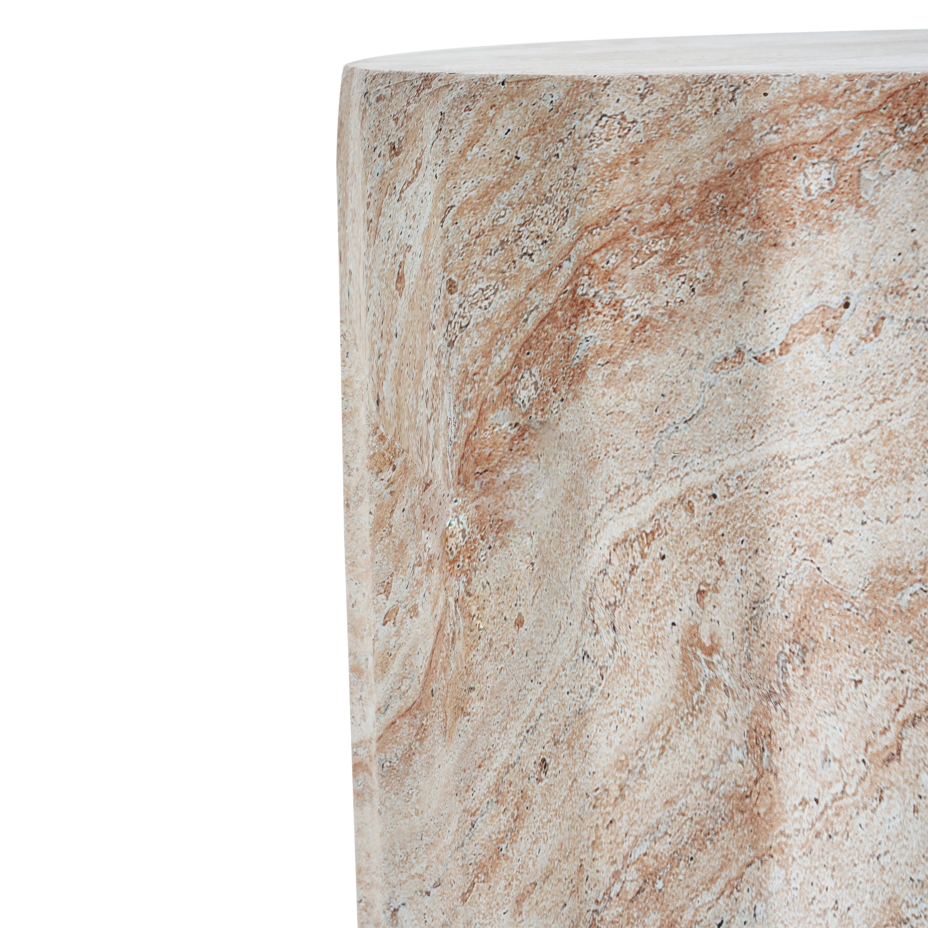 Elegant Indoor/Outdoor Lightweight Concrete Cylinder Side Table with Travertine Finish - Image 9
