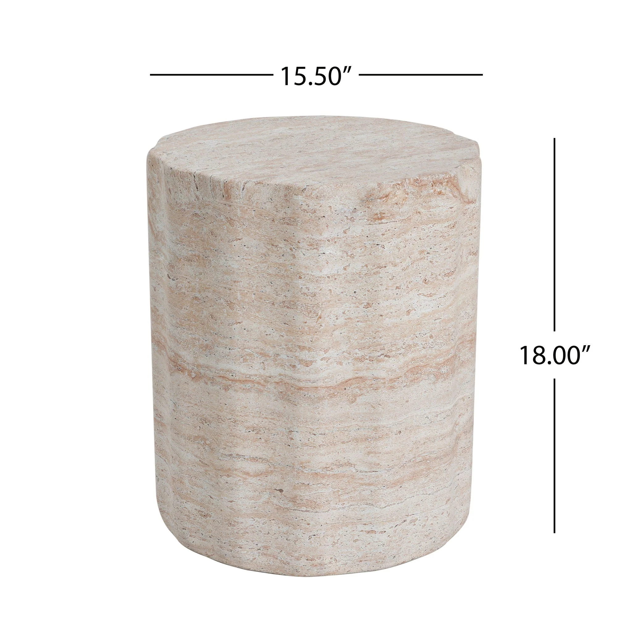 Elegant Indoor / Outdoor Lightweight Concrete Side Table With Travertine - Beige - Image 2