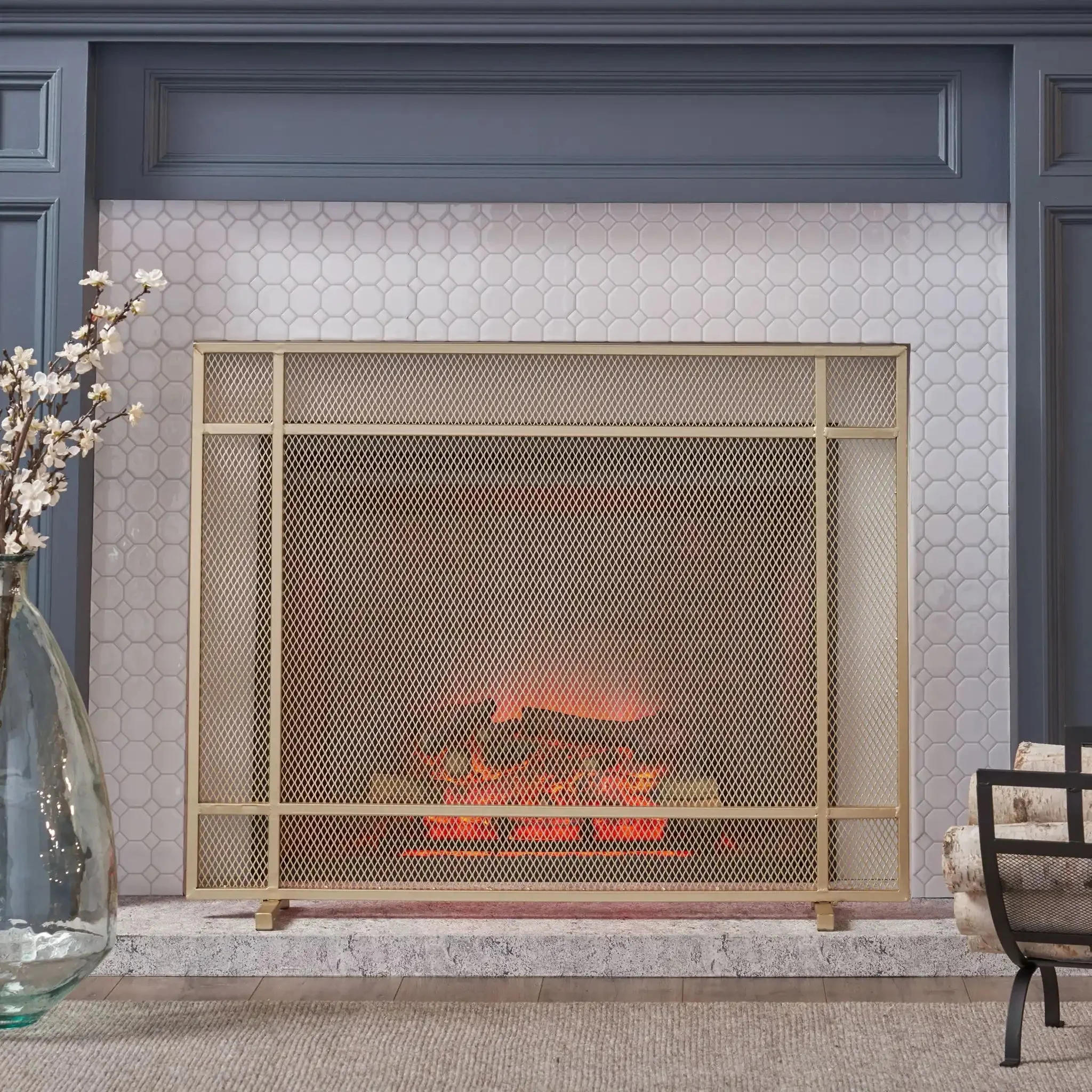 Elegant Iron Fire Screen For Fireplace Protection - Image 2