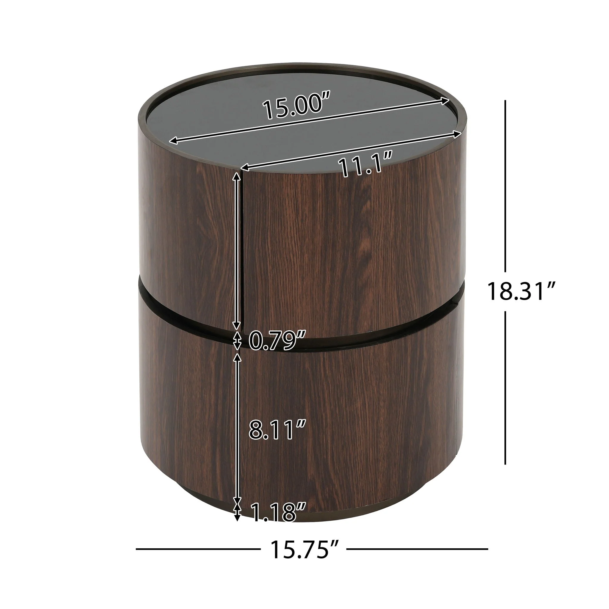 Elegant Italian High Grade Double Layer Storage Round Side Table - Brown / Black - Image 2