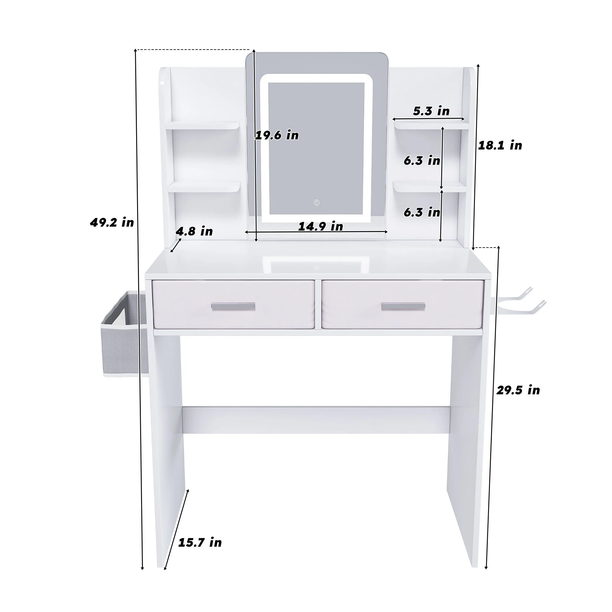 Elegant LED Mirror Vanity Dressing Table With Adjustable Lights, Drawers & Storage - White - Image 2