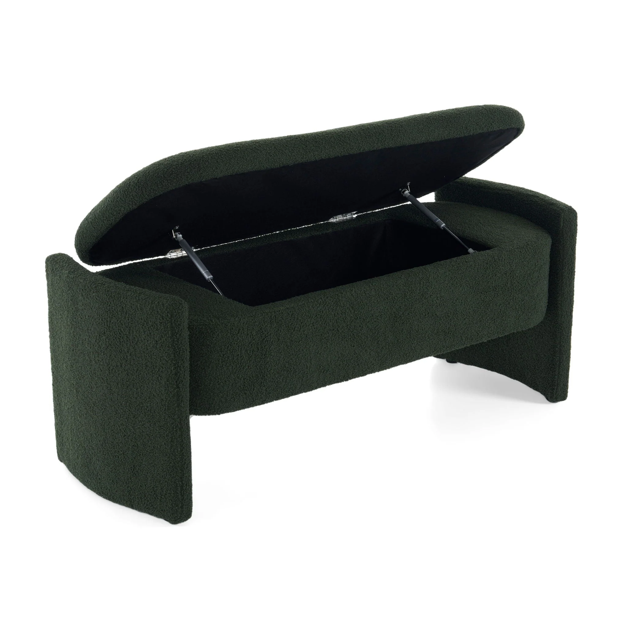 Elegant Long Shaped Storage Ottoman Bench, Boucle Material, Dark Green - Image 3