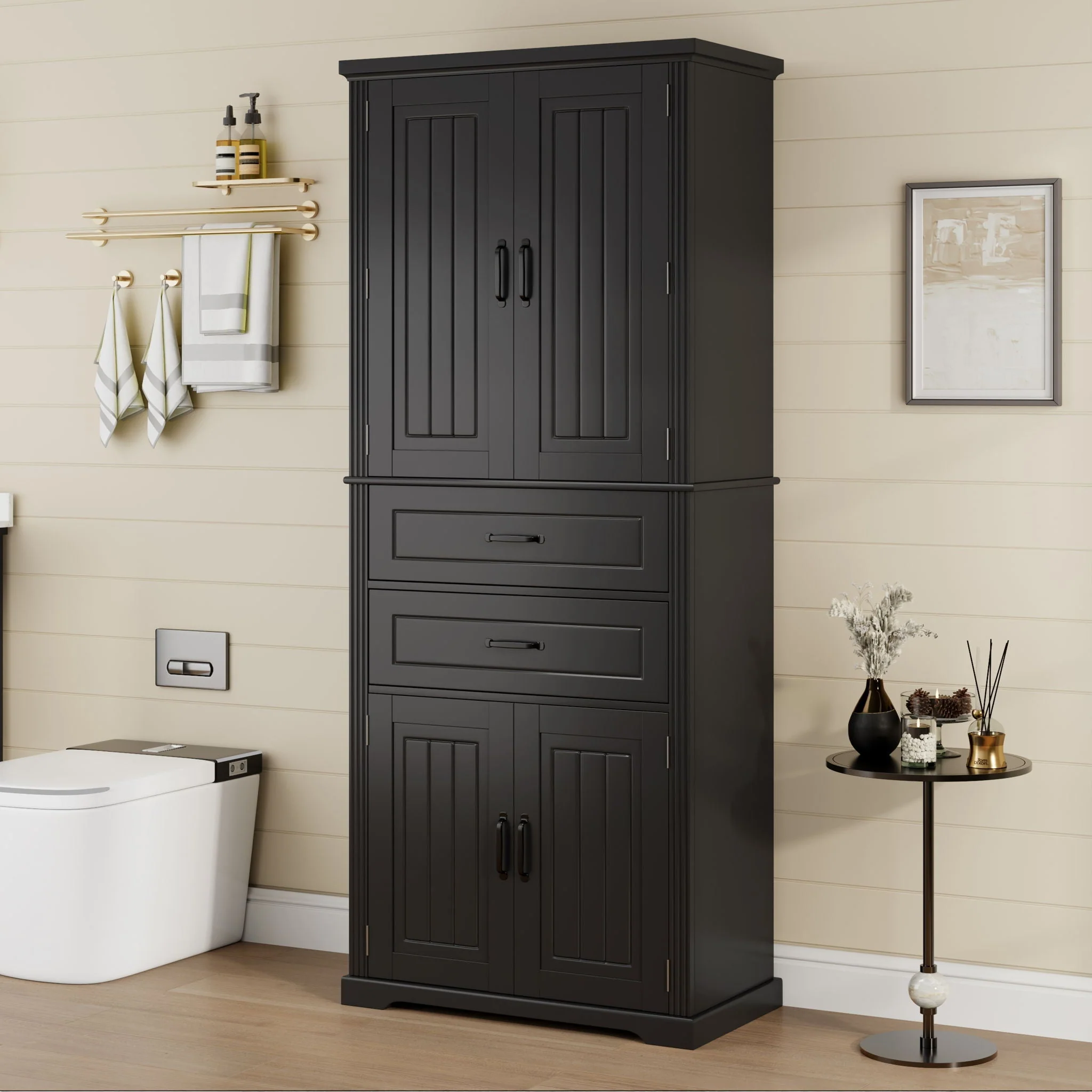 Elegant Multi Functional Storage Cabinet With Slide Rail Drawers, Adjustable Shelves - Image 3